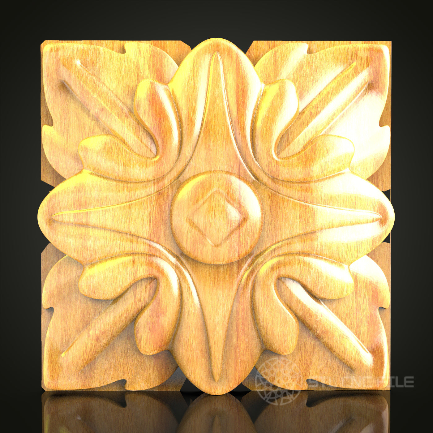 Symmetric Floral Square STL Model for CNC Router, Compatible with Artcam, Aspire - Detailed Wood Art Panel