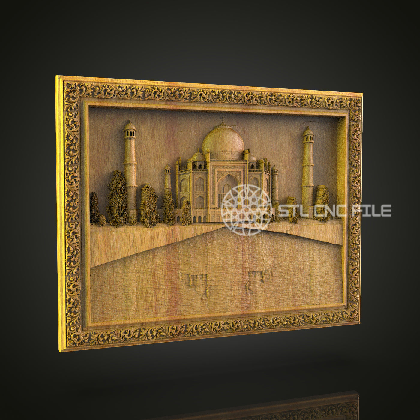 Taj Mahal Engraved Wall Art - Exquisite CNC Wood Carving, Architectural STL Model