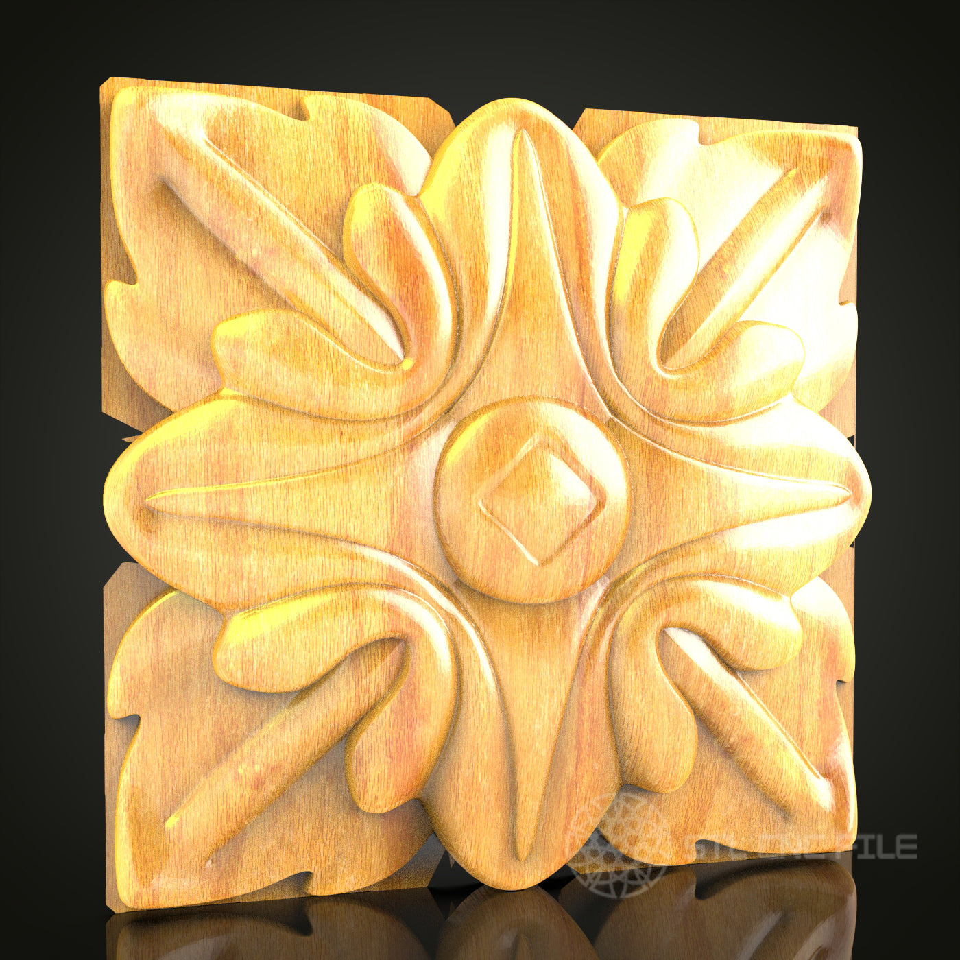 Symmetric Floral Square STL Model for CNC Router, Compatible with Artcam, Aspire - Detailed Wood Art Panel
