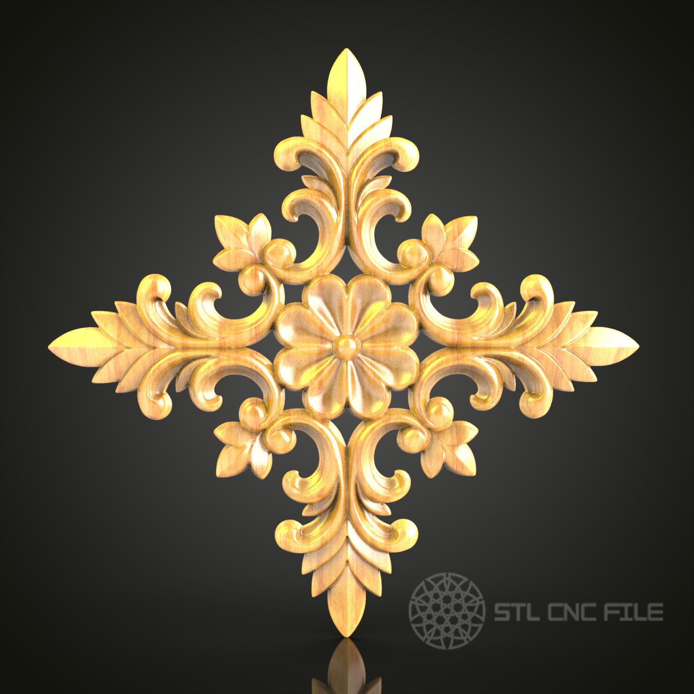 Ornate Cross-Shaped Floral STL Model for CNC Router, Compatible with Artcam, Aspire - Exquisite Wood Carving Decor