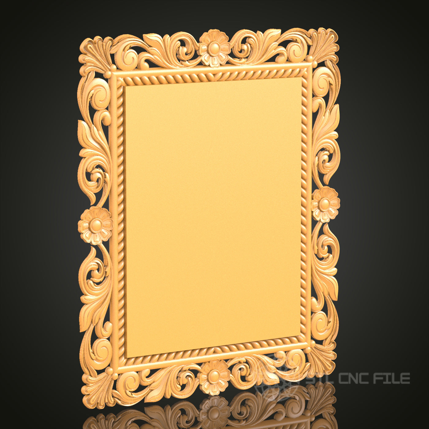 Ornate Floral 3D Frame STL Model for CNC Router Engraver, Artcam, Aspire, Wood Art, Wall Decor