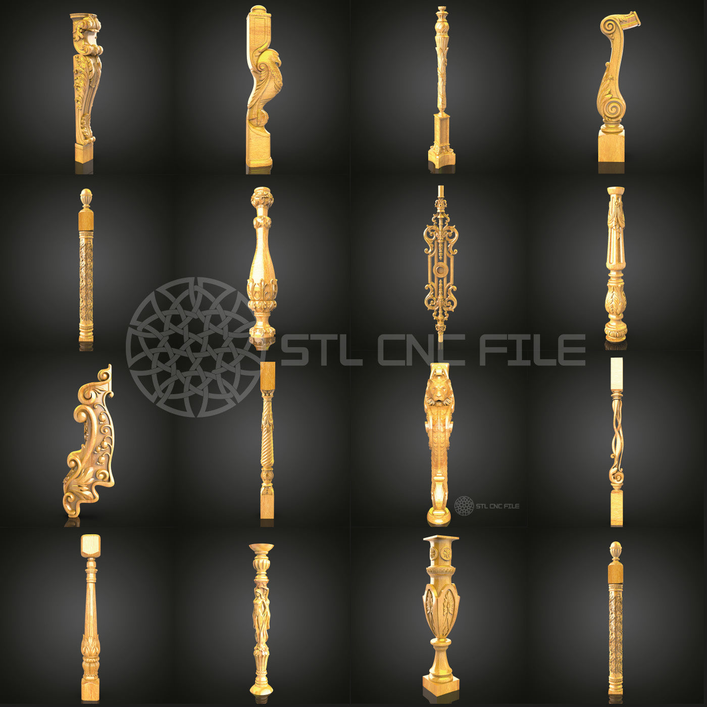 16-Piece Collection of CNC Column Designs STL Files