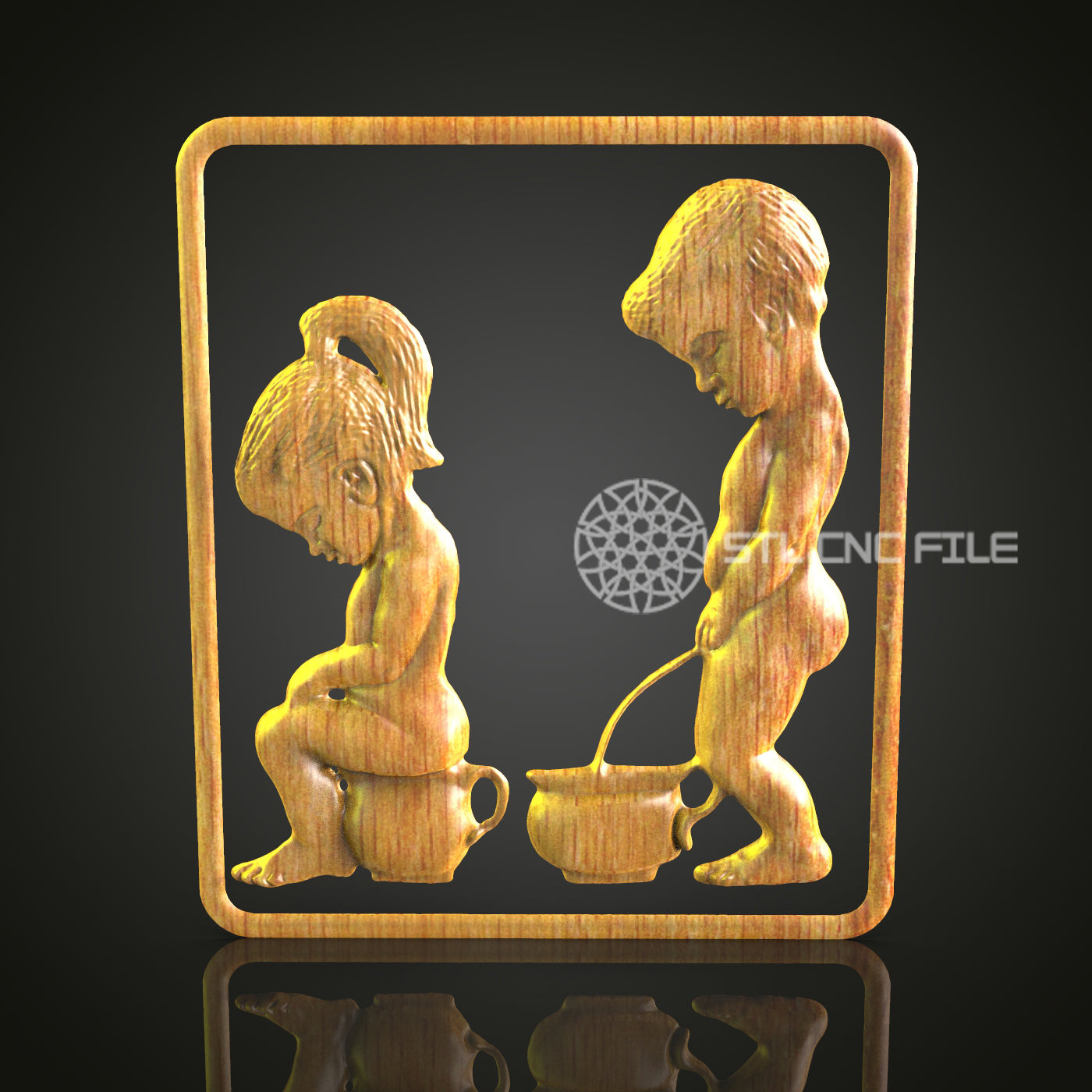 Playful Children CNC Carving File - Whimsical Wood Art for CNC Router, Compatible with Artcam, Aspire