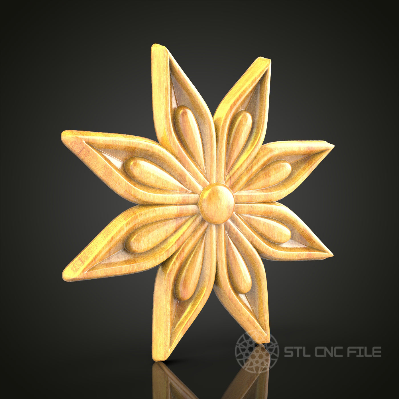 Star-Shaped Floral STL Model for CNC Router, Compatible with Artcam, Aspire - Decorative Wood Art