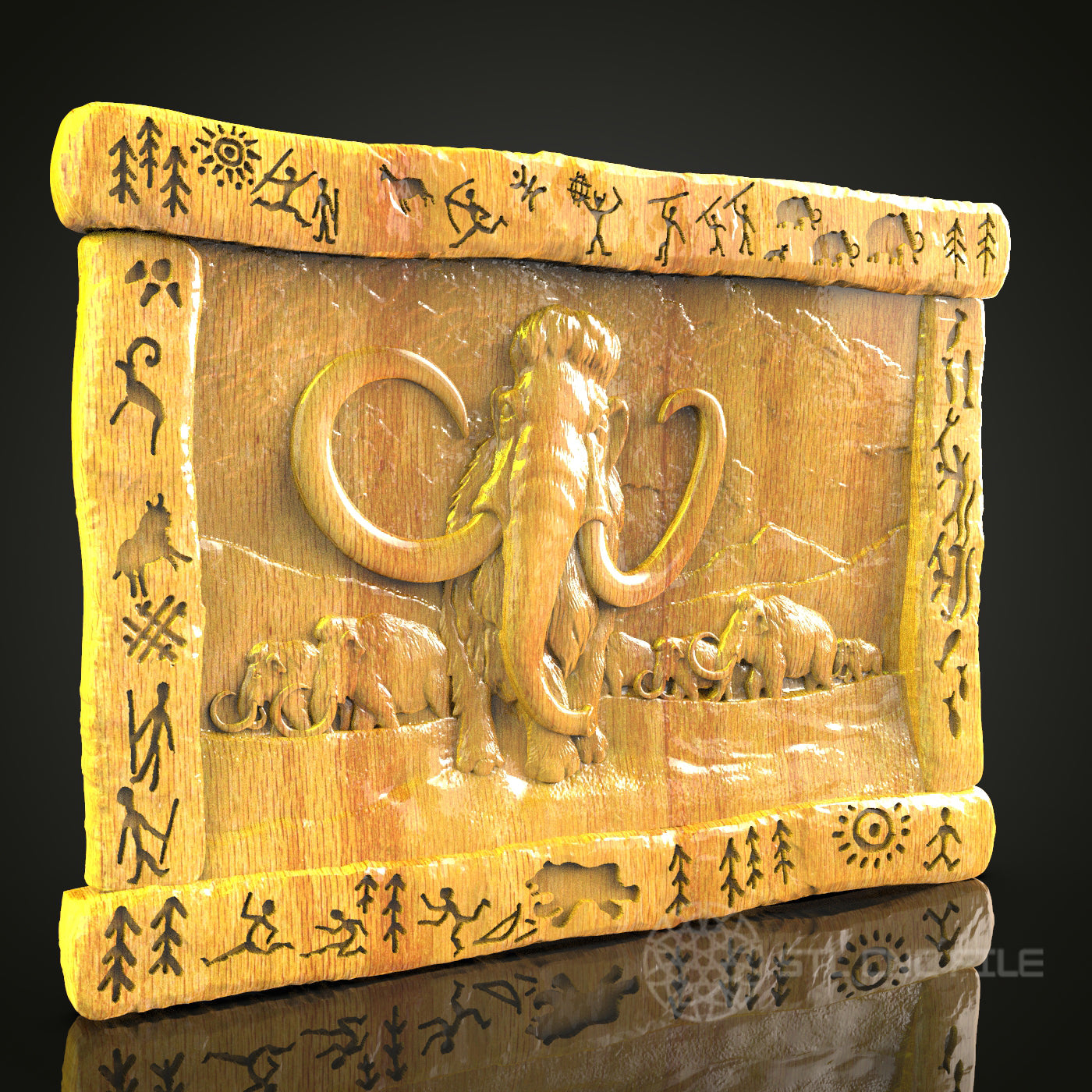 Ancient Mammoth Scene STL File for CNC – Perfect for Historical Art Enthusiasts and Wall Decor
