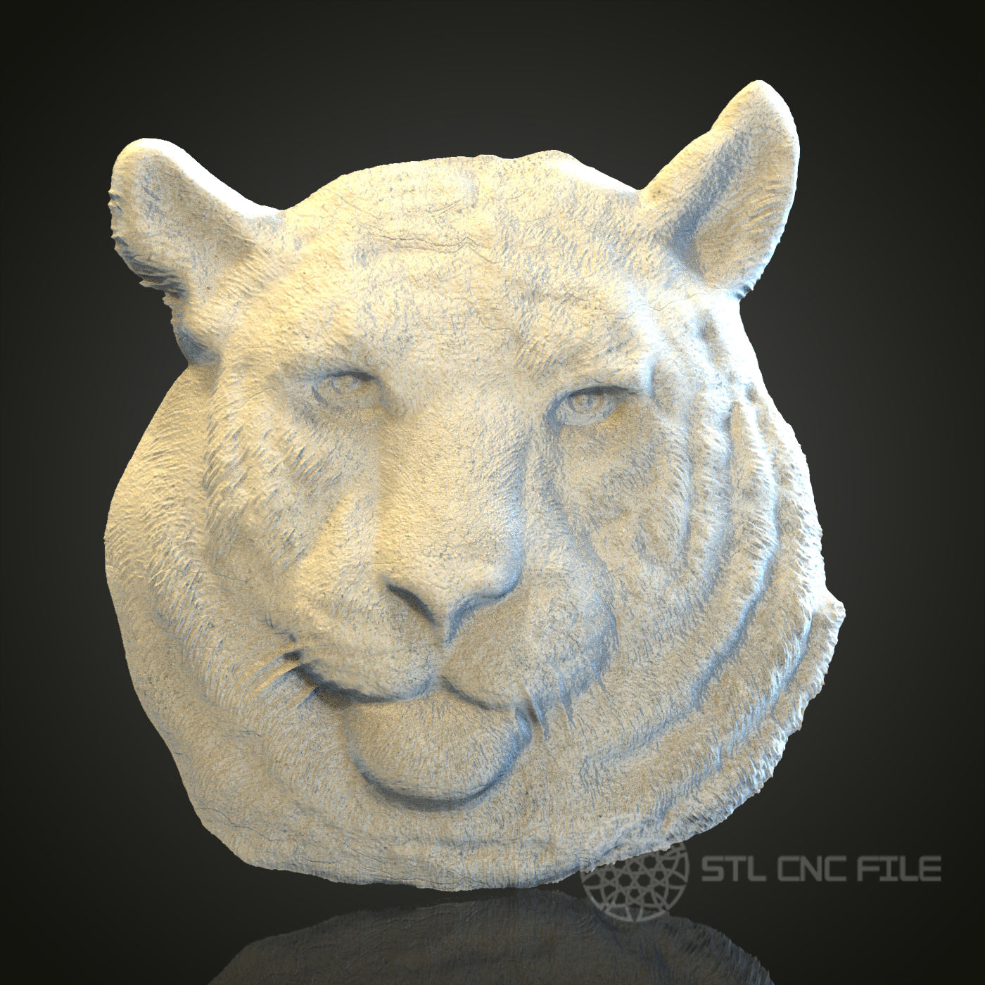 Tiger Head 3D STL Model, CNC and 3D Printer Ready, Exotic Wildlife Art PDF with STL Link
