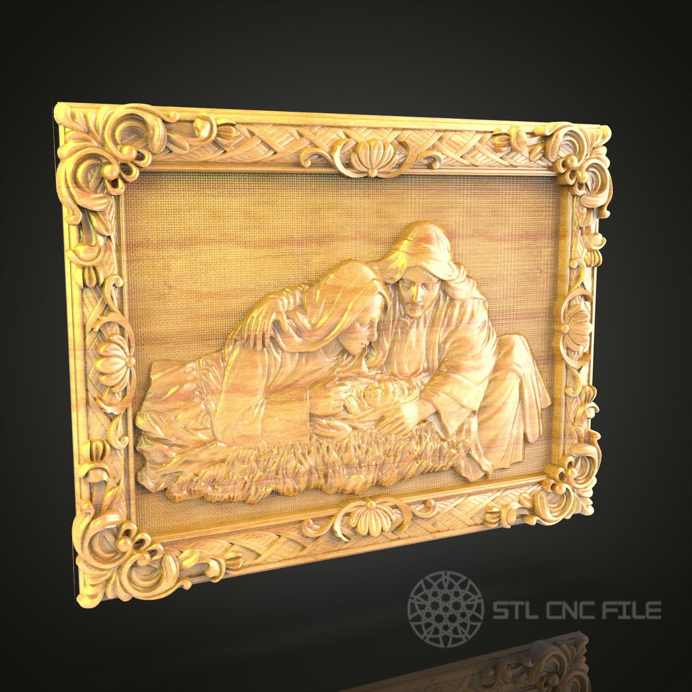 Mother and Child 3D Relief STL File for CNC, Heartwarming Wood Wall Art