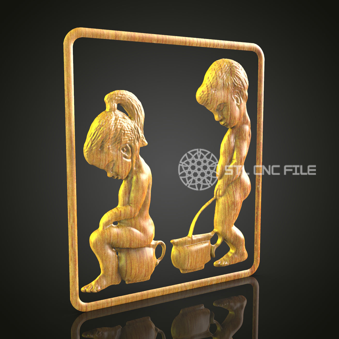 Playful Children CNC Carving File - Whimsical Wood Art for CNC Router, Compatible with Artcam, Aspire
