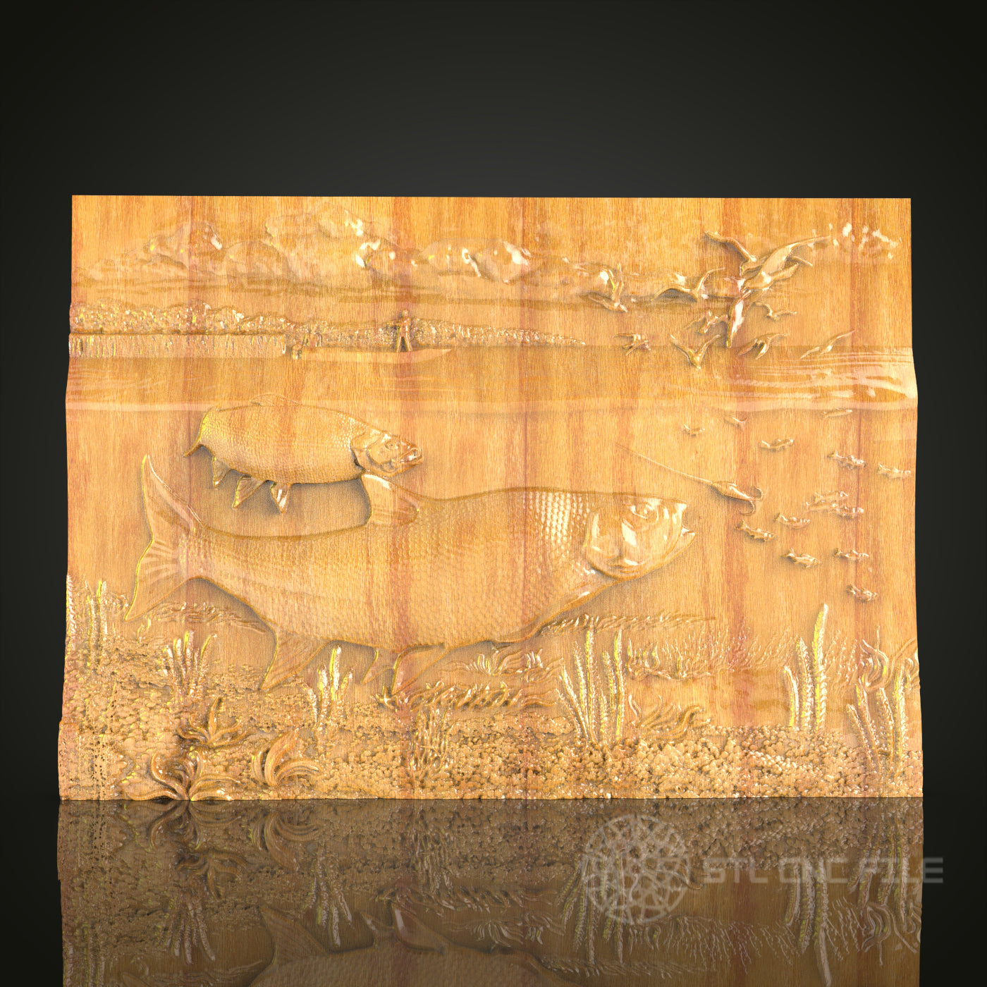 Underwater Scene Fish 3D STL Model for CNC Router - Aquatic Wood Wall Art, Digital Files for Artcam, Aspire
