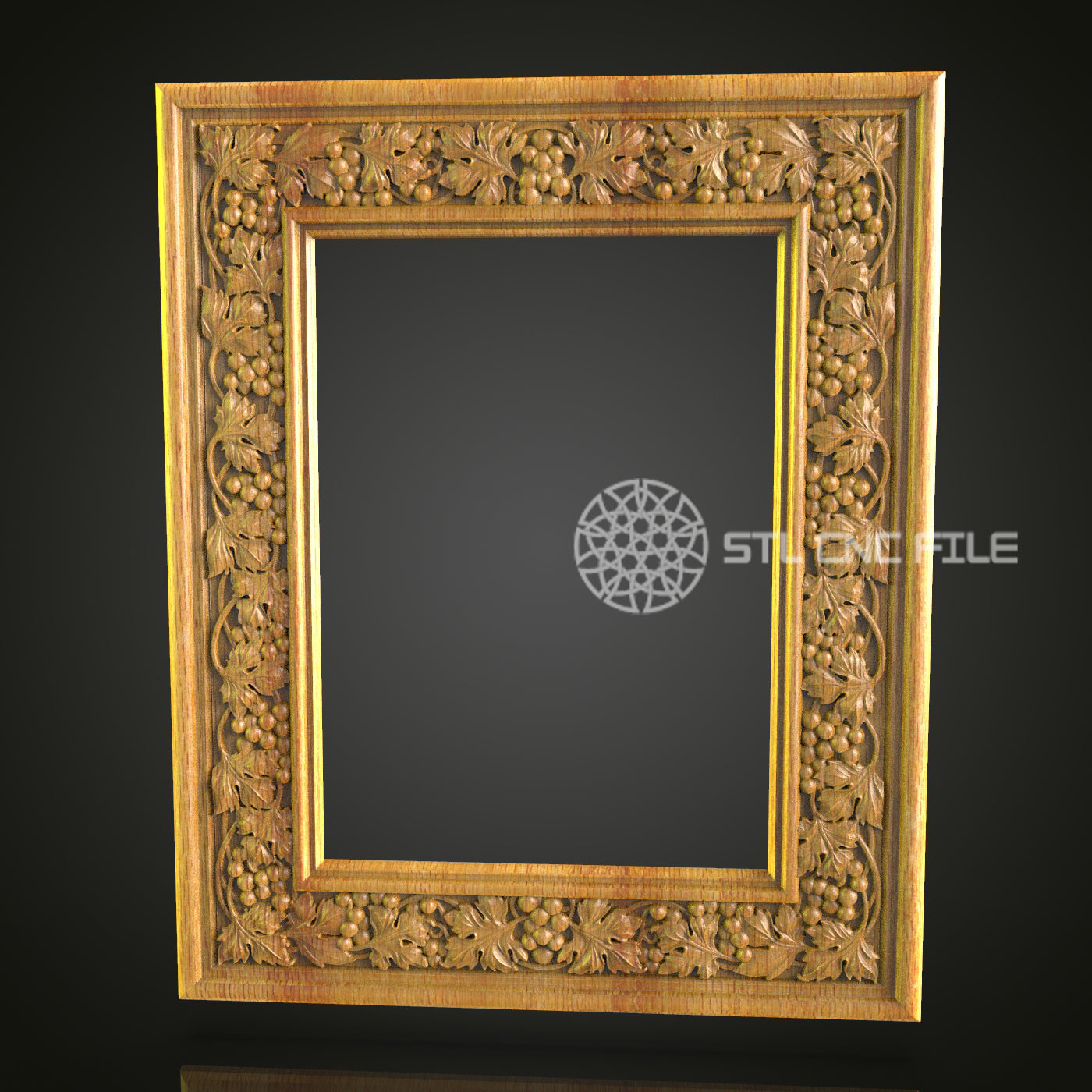 Luxurious Square Grapevine Mirror Frame STL Model, Detailed CNC Router Artwork
