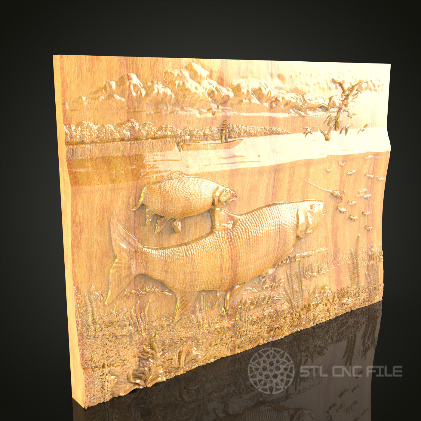 Underwater Scene Fish 3D STL Model for CNC Router - Aquatic Wood Wall Art, Digital Files for Artcam, Aspire
