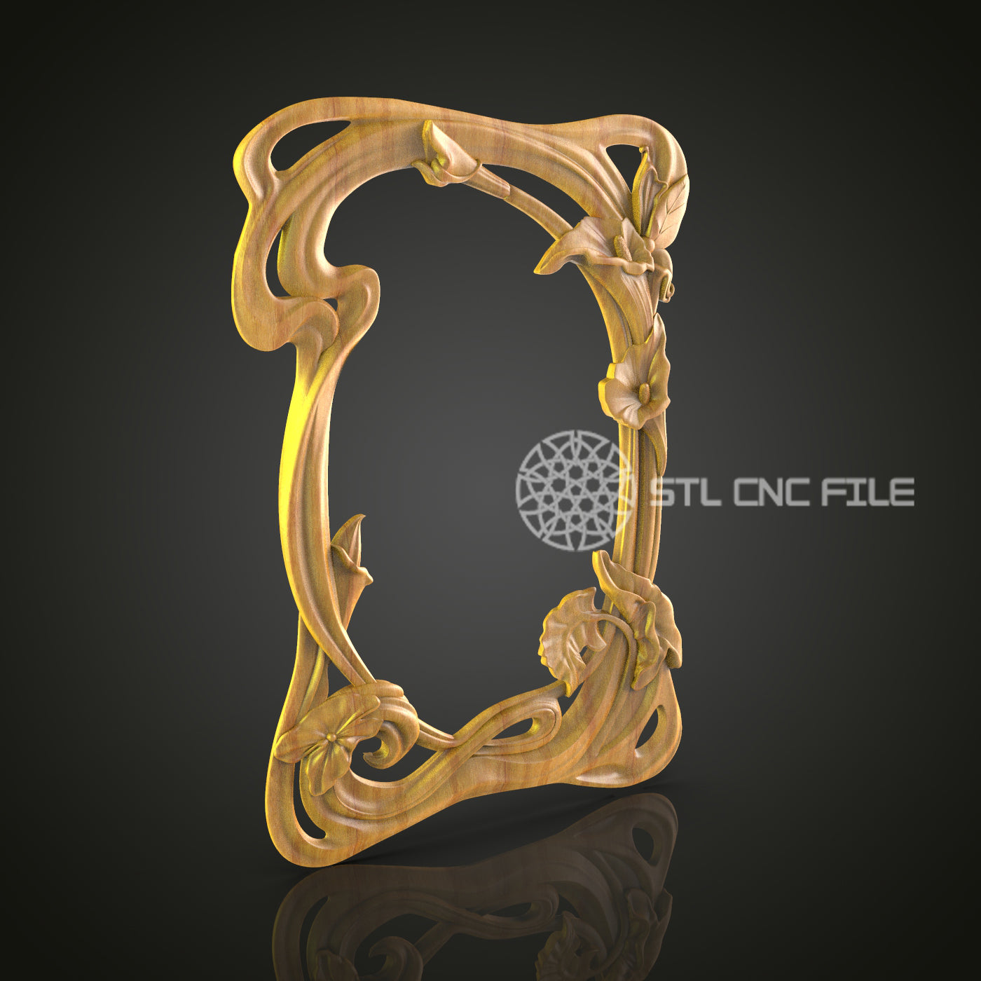 Art Nouveau Floral Vine CNC Engraved Frame - Elegant Wood Carving, Decorative Art Frame
