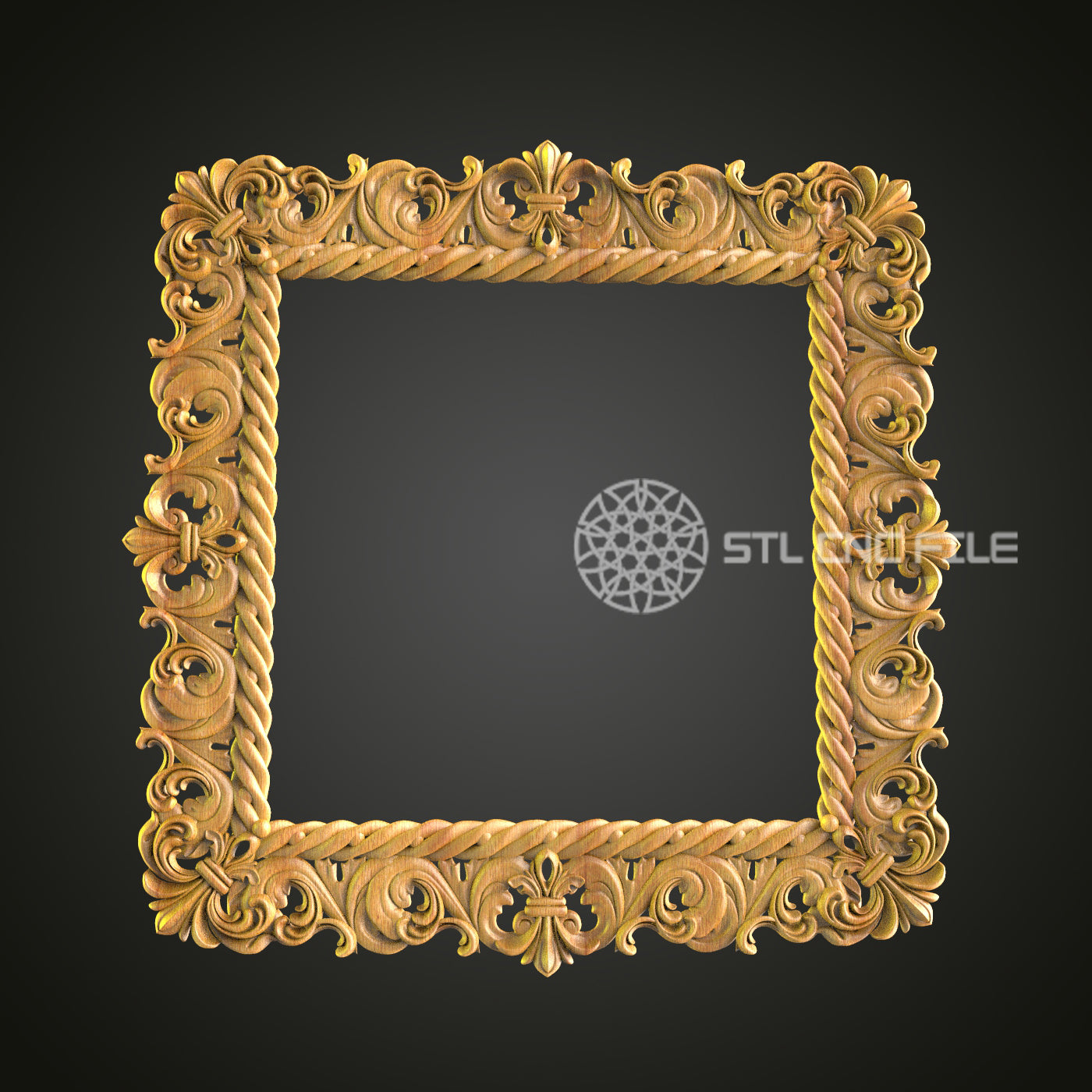 Ornate Renaissance Style Square Mirror Frame STL File, Luxurious CNC Router Art