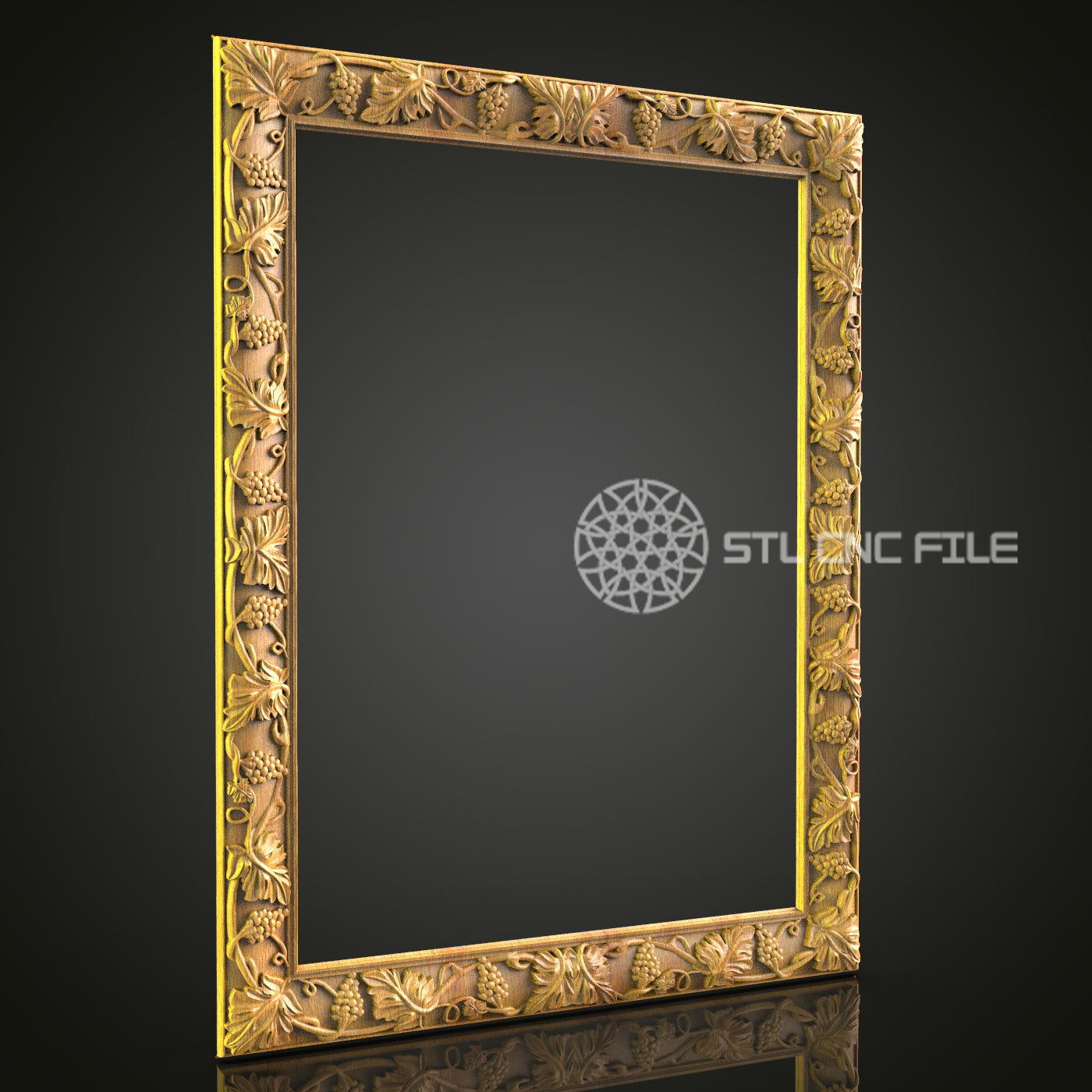 Regal Ornamental Square Mirror Frame STL File for CNC Engraving, Exquisite Wall Decor