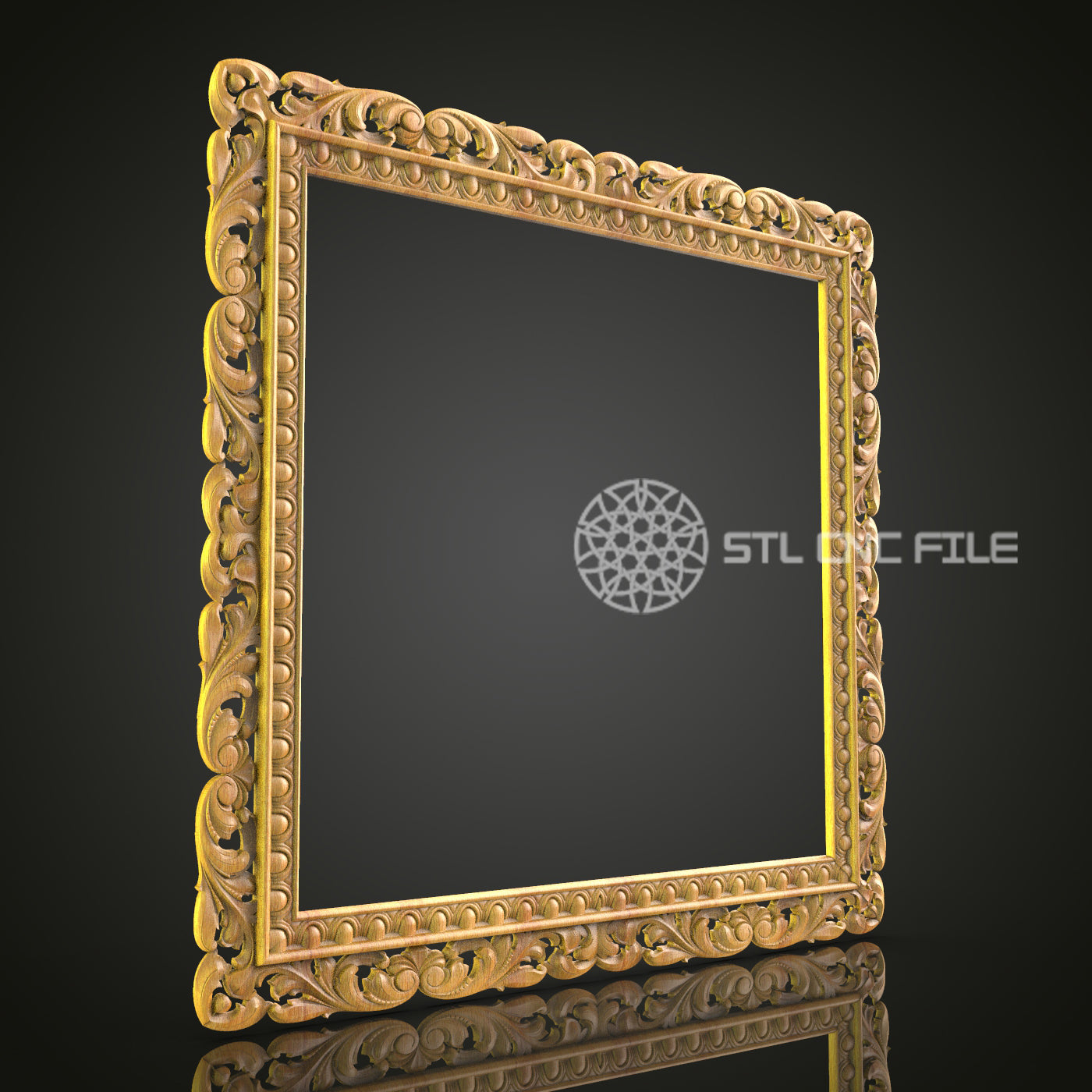 Luxurious Carved Picture Frame - CNC Engraved Wood, Ornamental STL Design