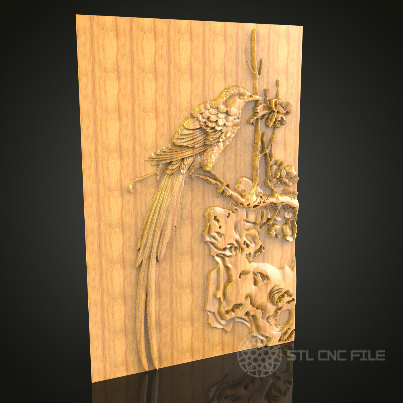 Delicate Bird on Branch 3D STL Model for CNC Router - Elegant Wood Wall Art, CNC Files for Artcam, Aspire
