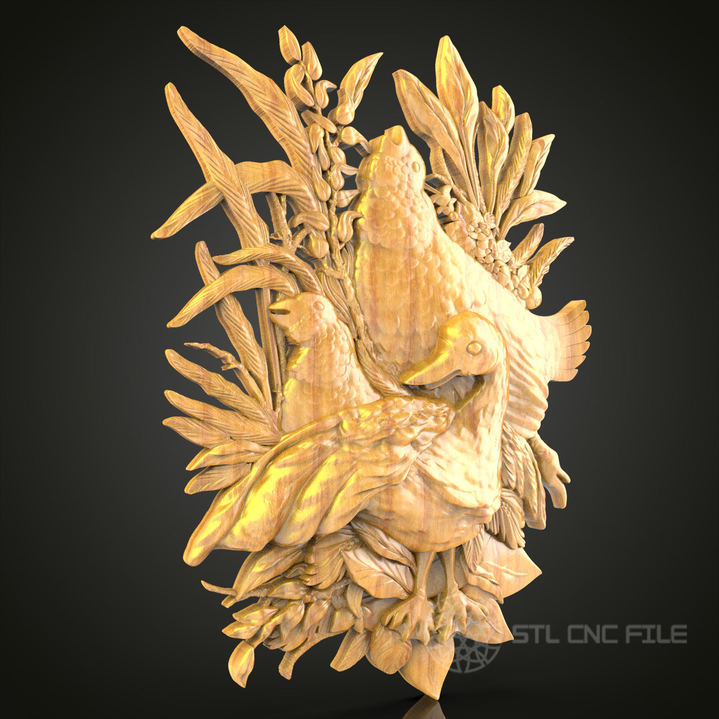 Peaceful Doves in Wheat 3D STL Model for CNC Router - Serene Wood Wall Art, CNC Files for Artcam, Aspire
