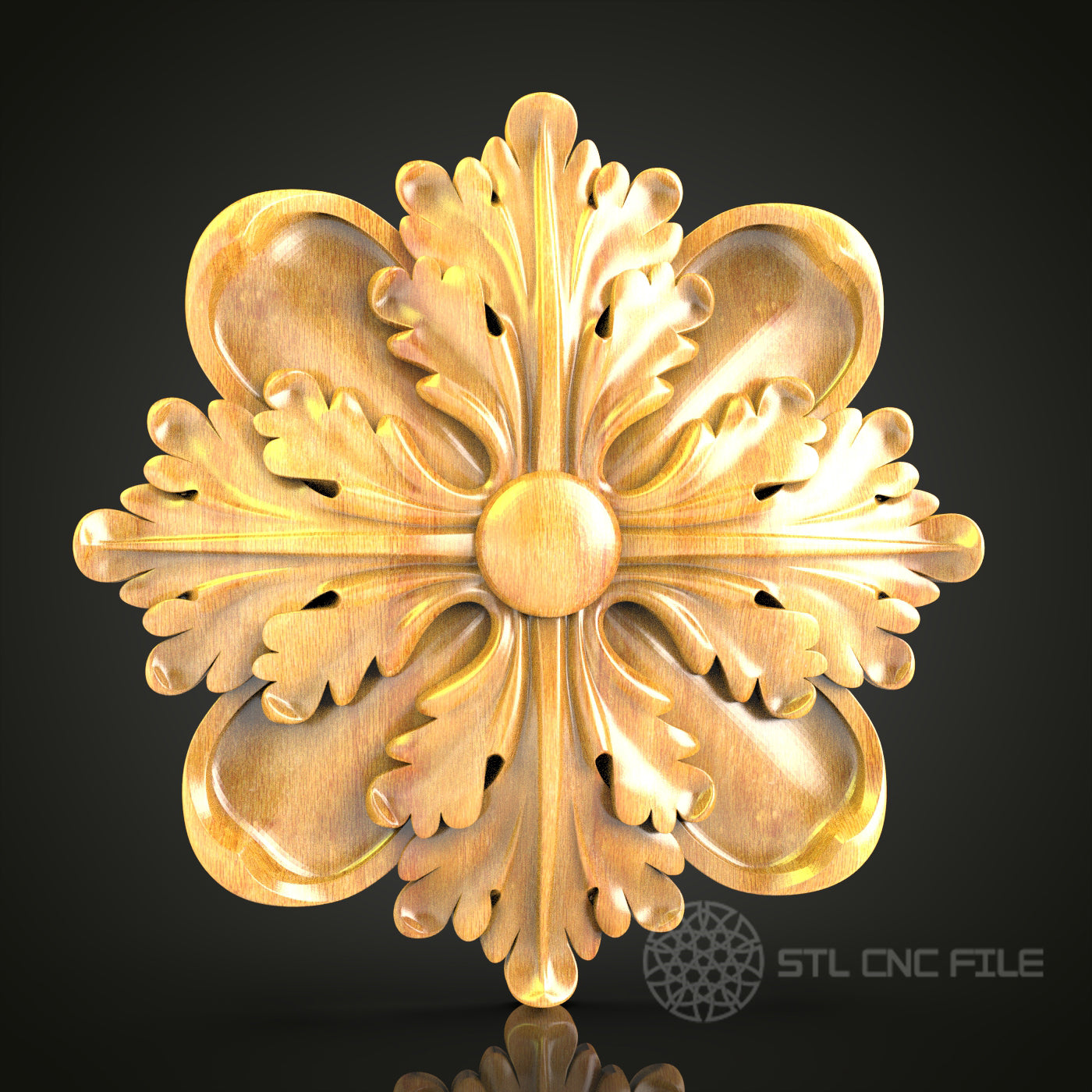 Elegant Floral Rosette STL File for CNC, 3D Wood Carving Model, Artcam Aspire, Wall Decor, Artistic Woodwork