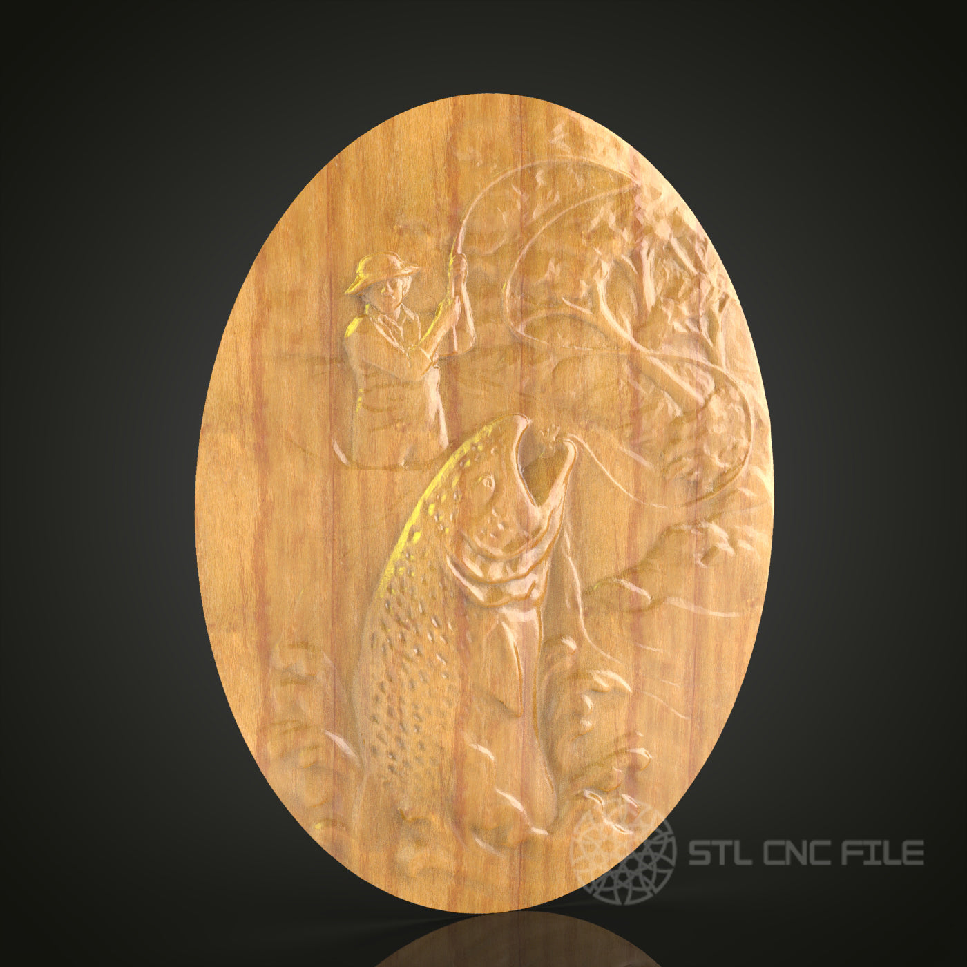 Fisherman's Triumph – CNC Router STL Model for Wood Carving