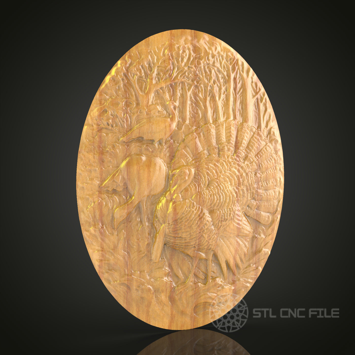 Turkey and Elk Forest Scene CNC Carving STL File