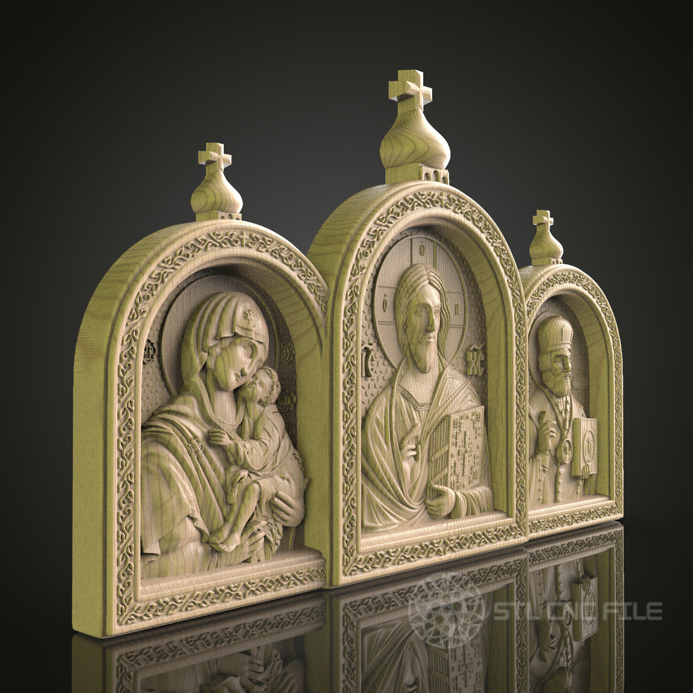 Orthodox Religious Triptych Relief STL Model for CNC Router, Aspire, Artcam, 3D Printer, Wall Decor, Wood Art