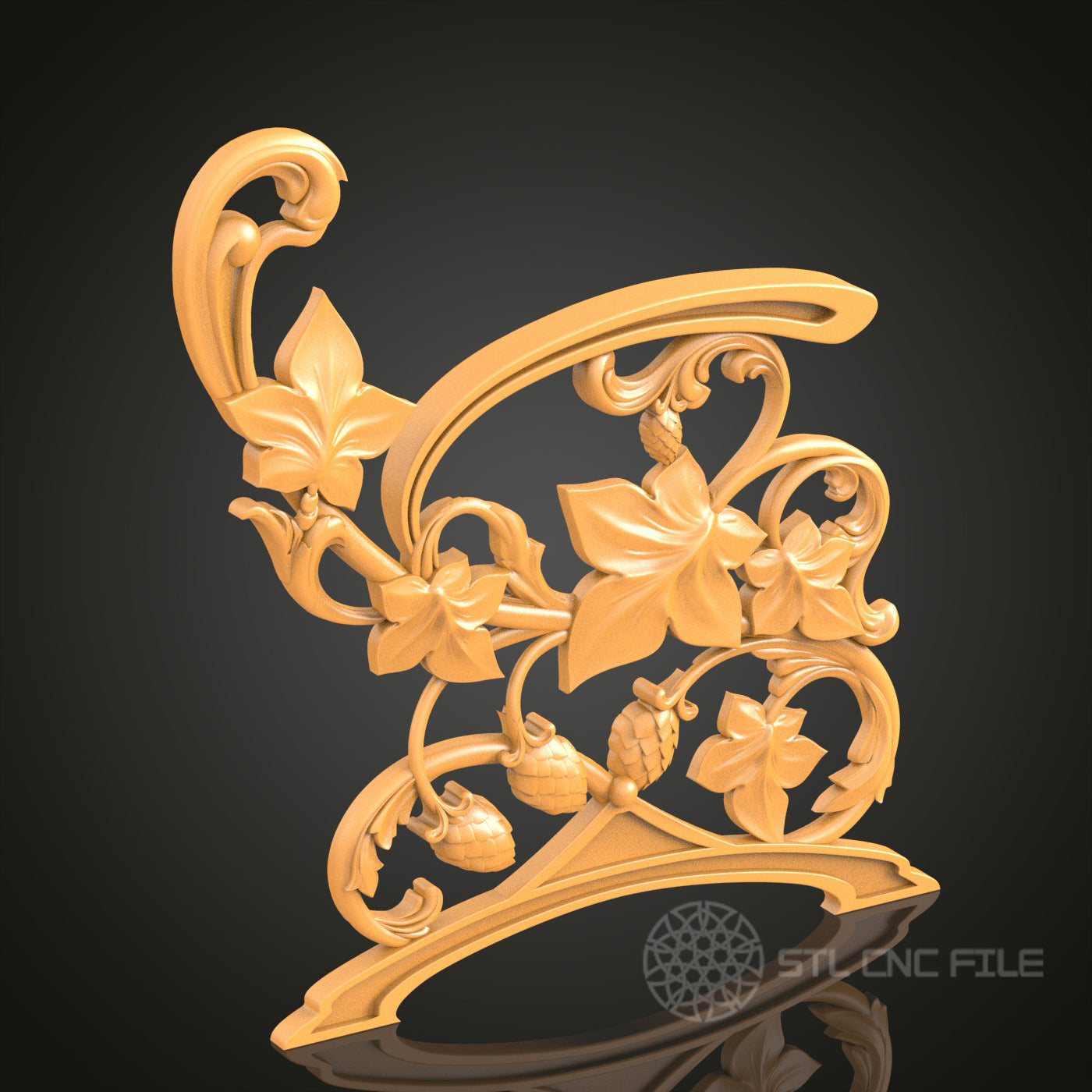 Floral and Acorn Motif STL Model, CNC Router File for Elegant Wood Carvings and Decorative Projects