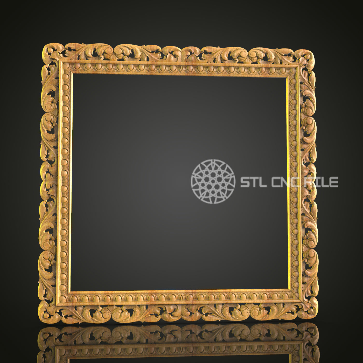 Golden Baroque Square Mirror Frame STL File, CNC Router Design for Opulent Decor