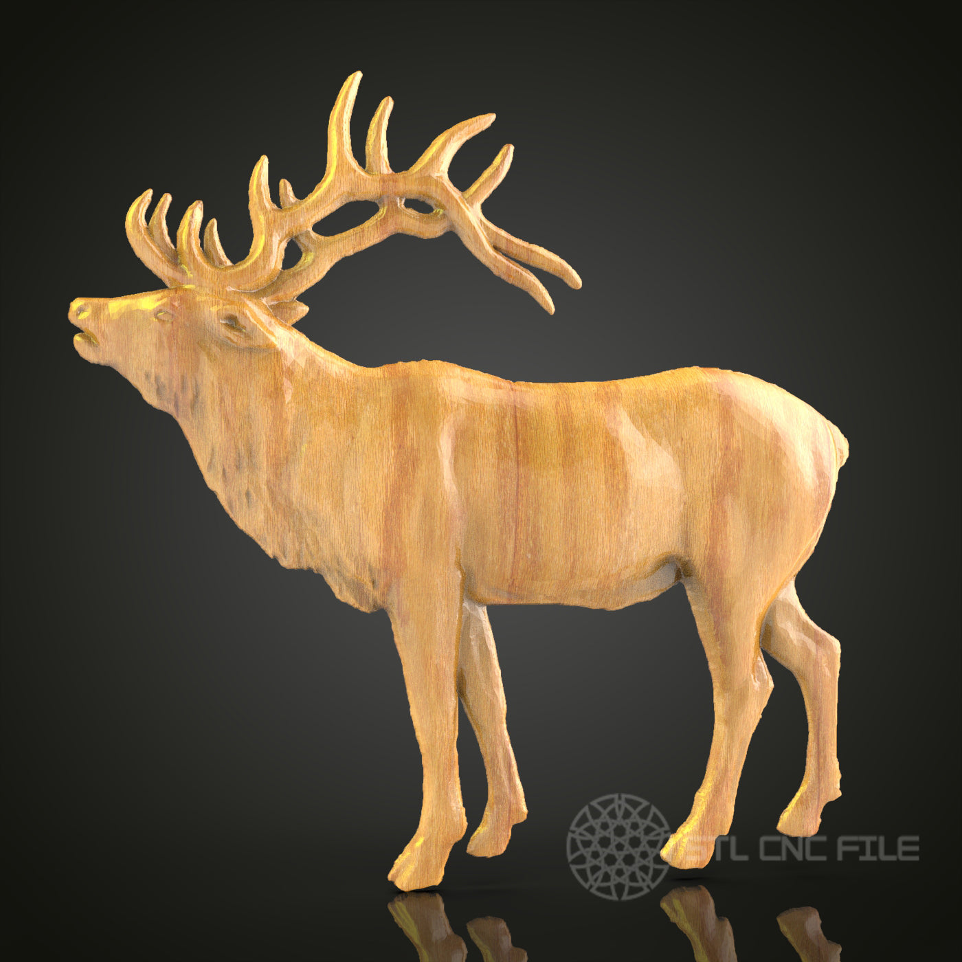 Elegant Stag in Repose – CNC Router STL Model for Majestic Wood Art