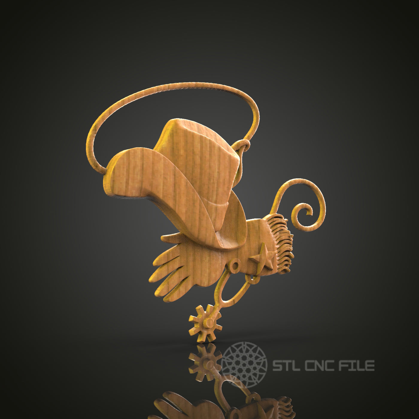 Cowboy Gear Relief - STL Model for CNC Router Engraver - Artcam, Aspire Compatible - Wood Art, Wall Decor, 3D Printer Ready