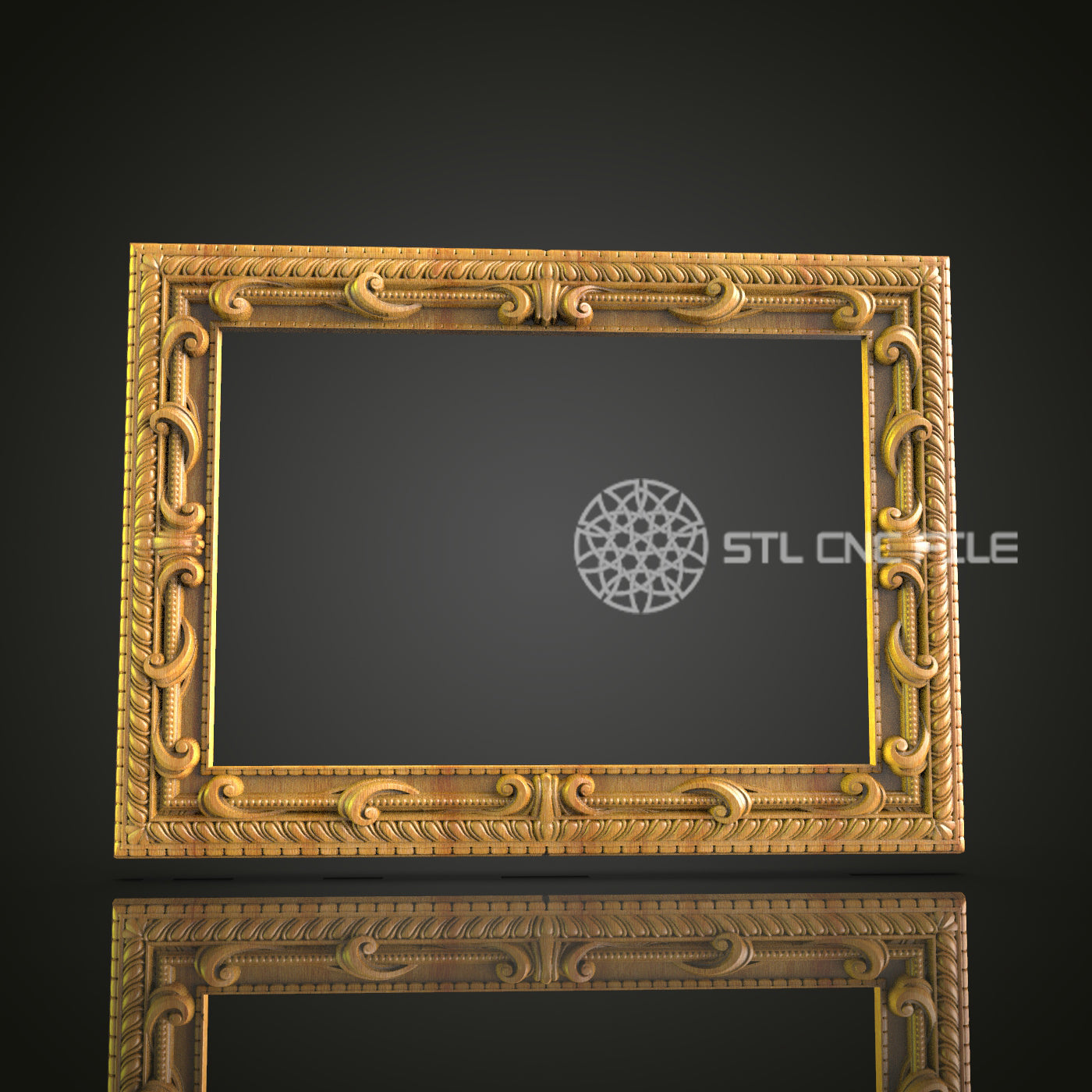 Luxurious Wide Mirror Frame with Chain-Link Accents STL File for CNC, Opulent Decor