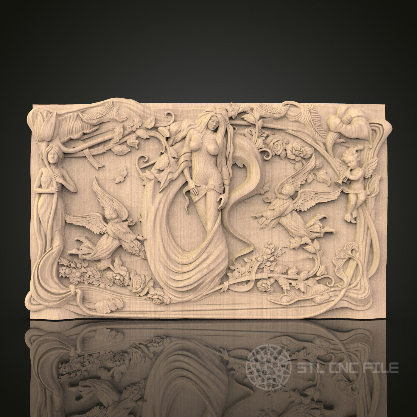 Art Nouveau Fairy Tale Scene 3D CNC Router Engraver File, STL Model for Artcam Aspire, Wood Wall Decor