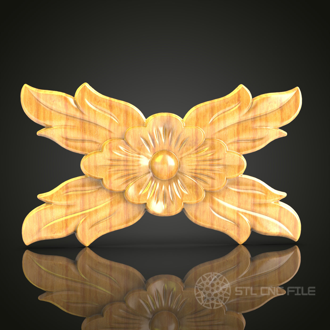 Winged Floral Emblem STL Model for CNC Router, Compatible with Artcam, Aspire - Elegant Wood Carving Decor