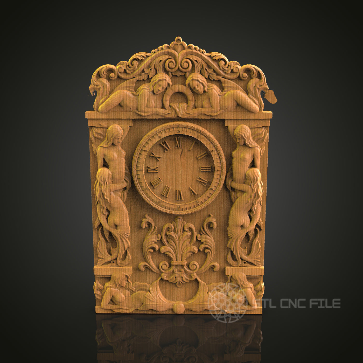 Ornate Clock Relief - STL Model for CNC Router Engraver - Artcam, Aspire Compatible - Wood Art, Wall Decor, 3D Printer Ready