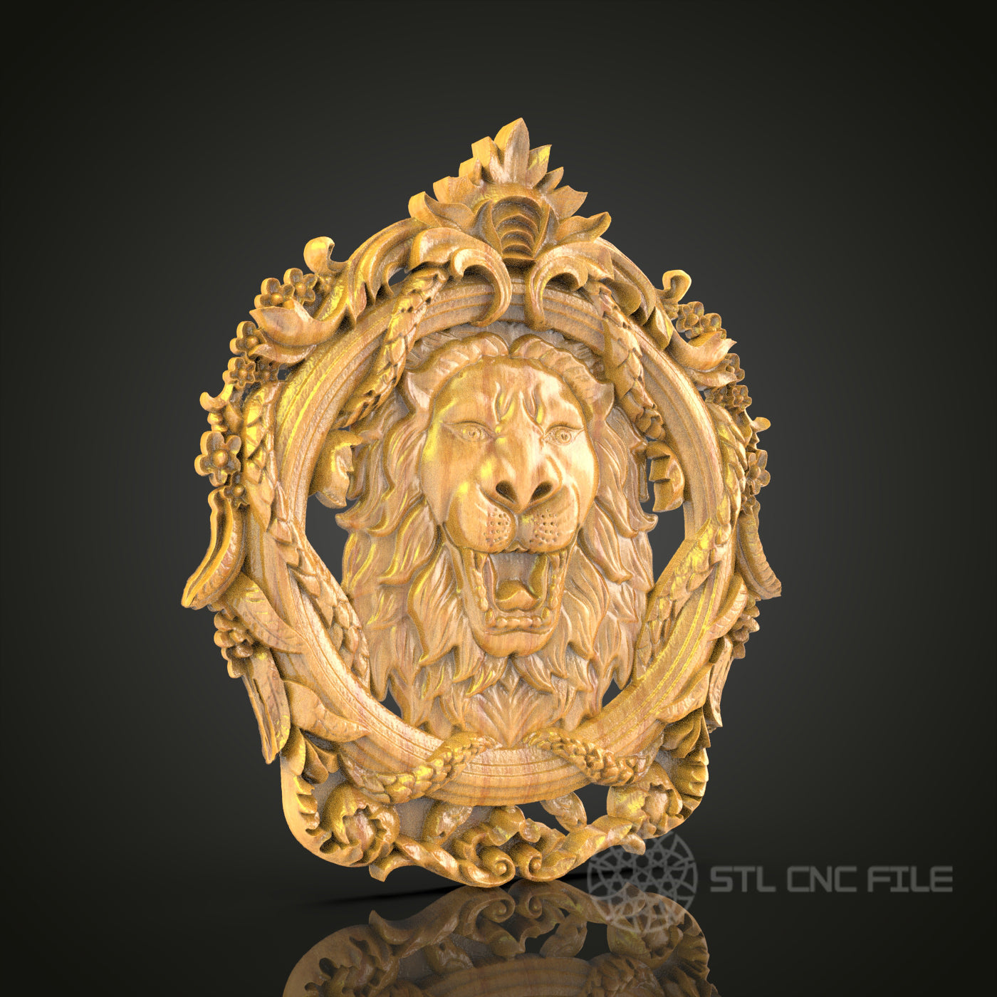 Majestic Lion Head 3D Relief Model for CNC – Regal Animal Art, Ornate Wood Carving File