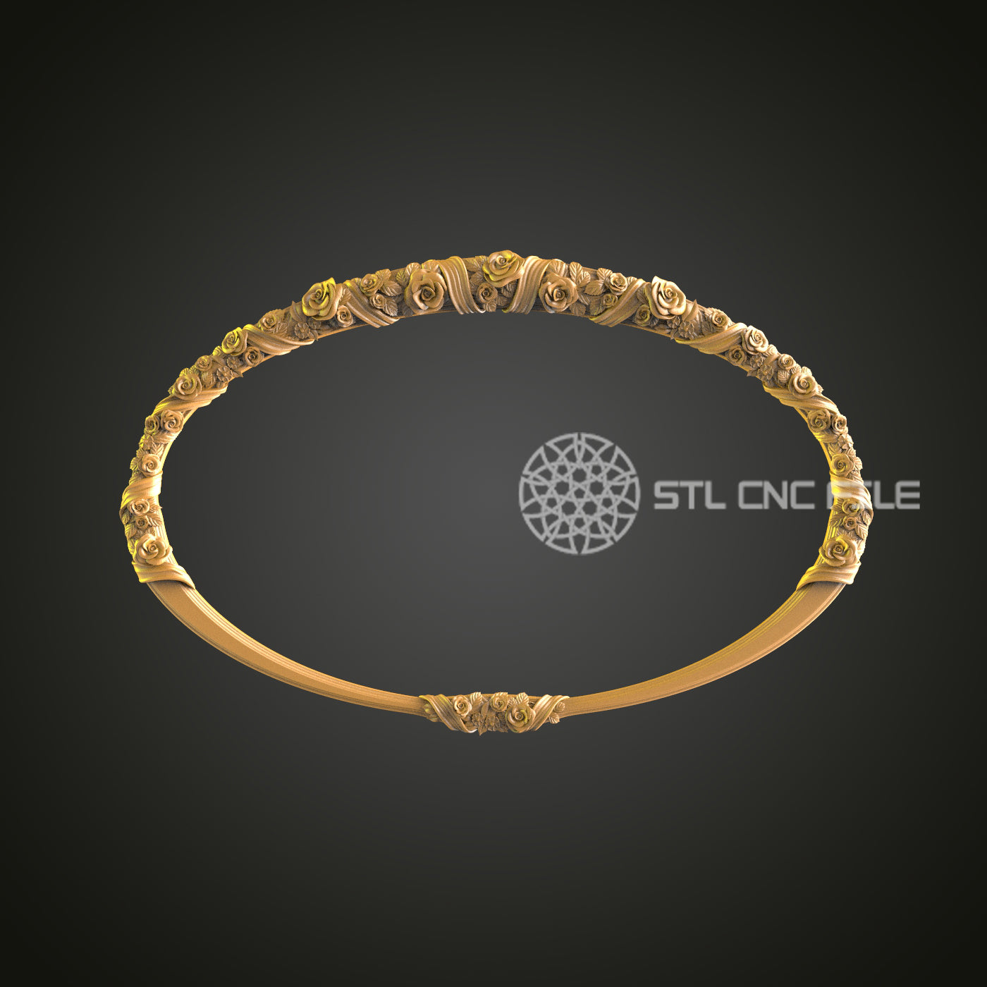Floral Tiara CNC Engraved Decor - Elegant Wooden Jewelry, STL Model Carving