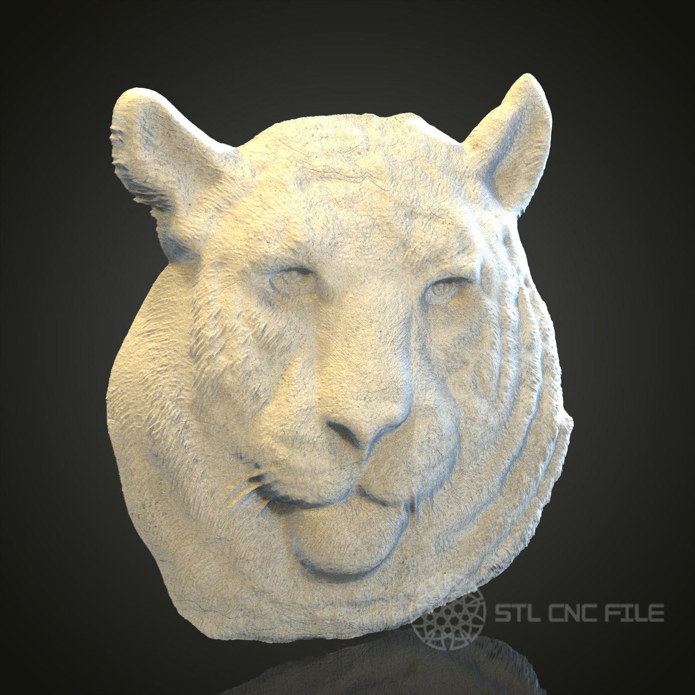 Tiger Head 3D STL Model, CNC and 3D Printer Ready, Exotic Wildlife Art PDF with STL Link
