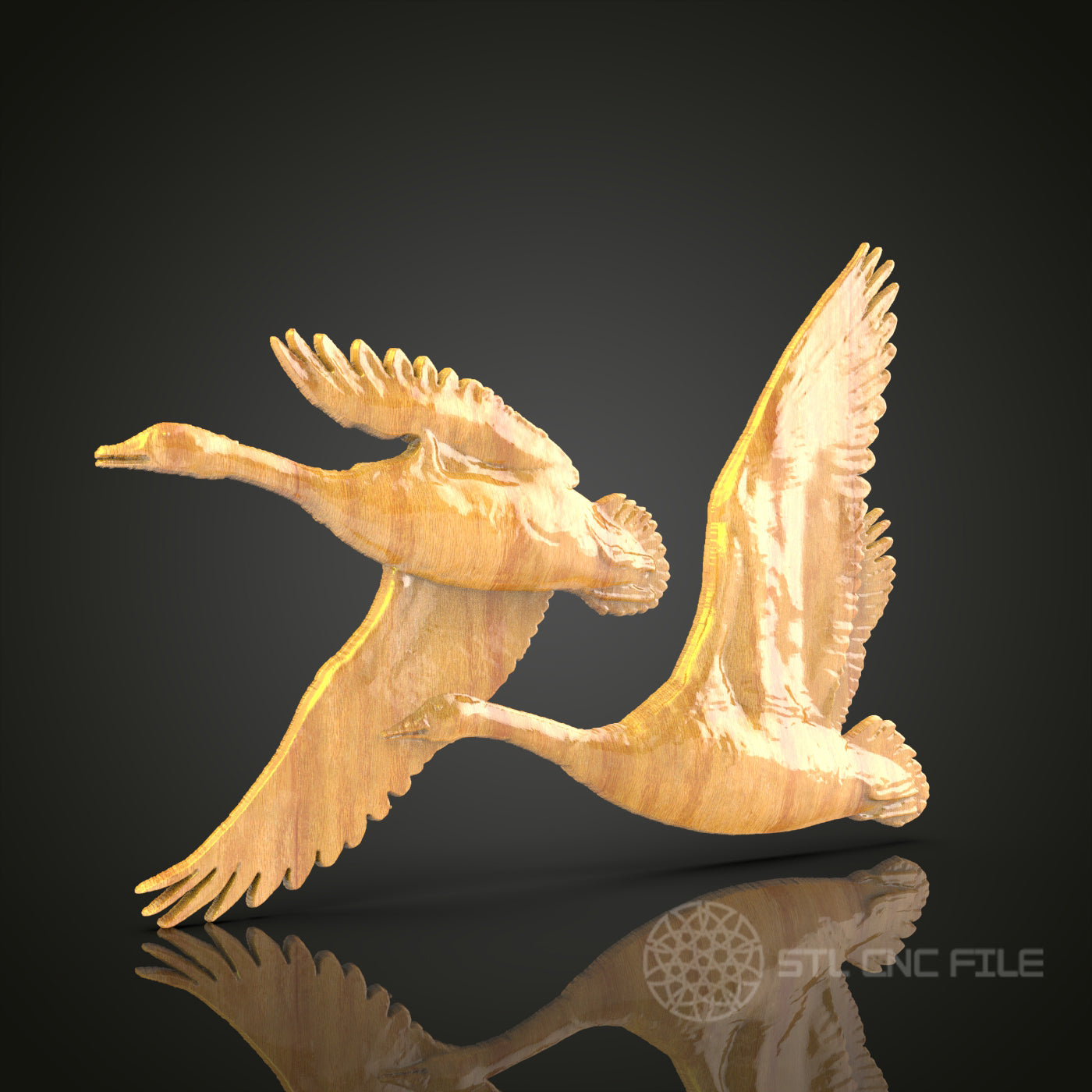 Elegant Swan Flight Wall Art – CNC Engravable STL Model for Wood Decor