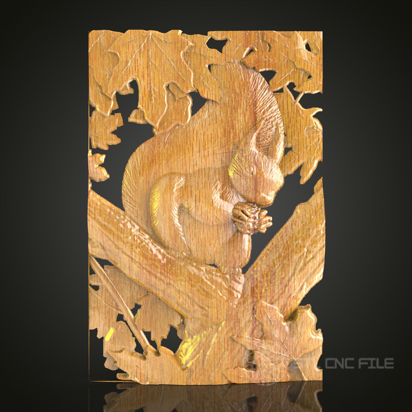 Autumn Squirrel Relief – CNC Router STL Model for Wood Decor