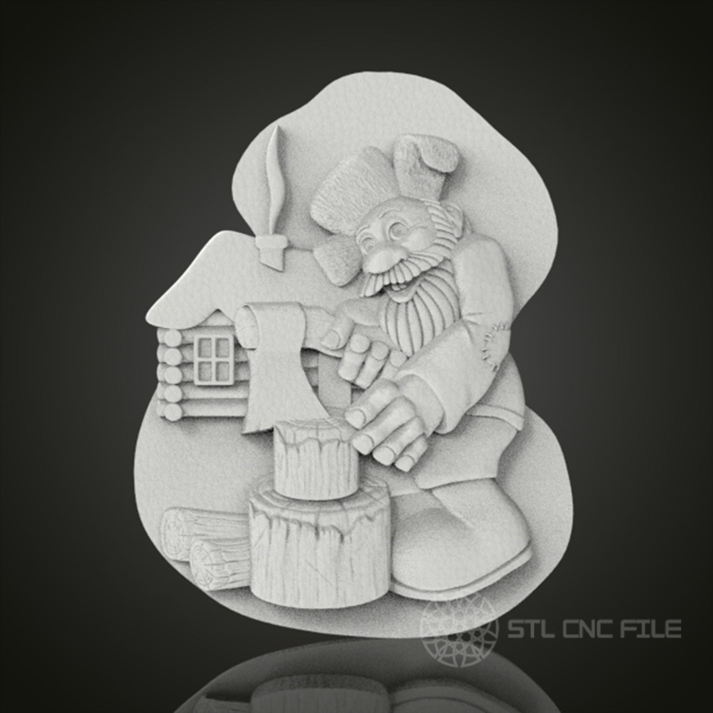 Whimsical Woodcarver Gnome - 3D CNC Engraved Wood Panel, Artcam Aspire STL Model for CNC Router, Folklore Inspired Wall Art