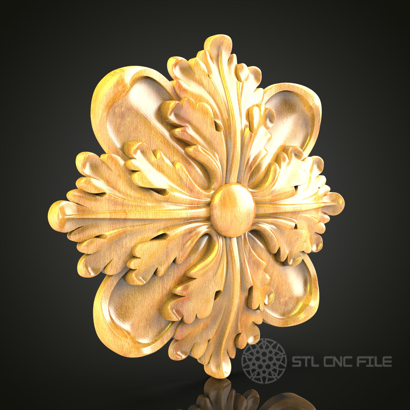 Elegant Floral Rosette STL File for CNC, 3D Wood Carving Model, Artcam Aspire, Wall Decor, Artistic Woodwork