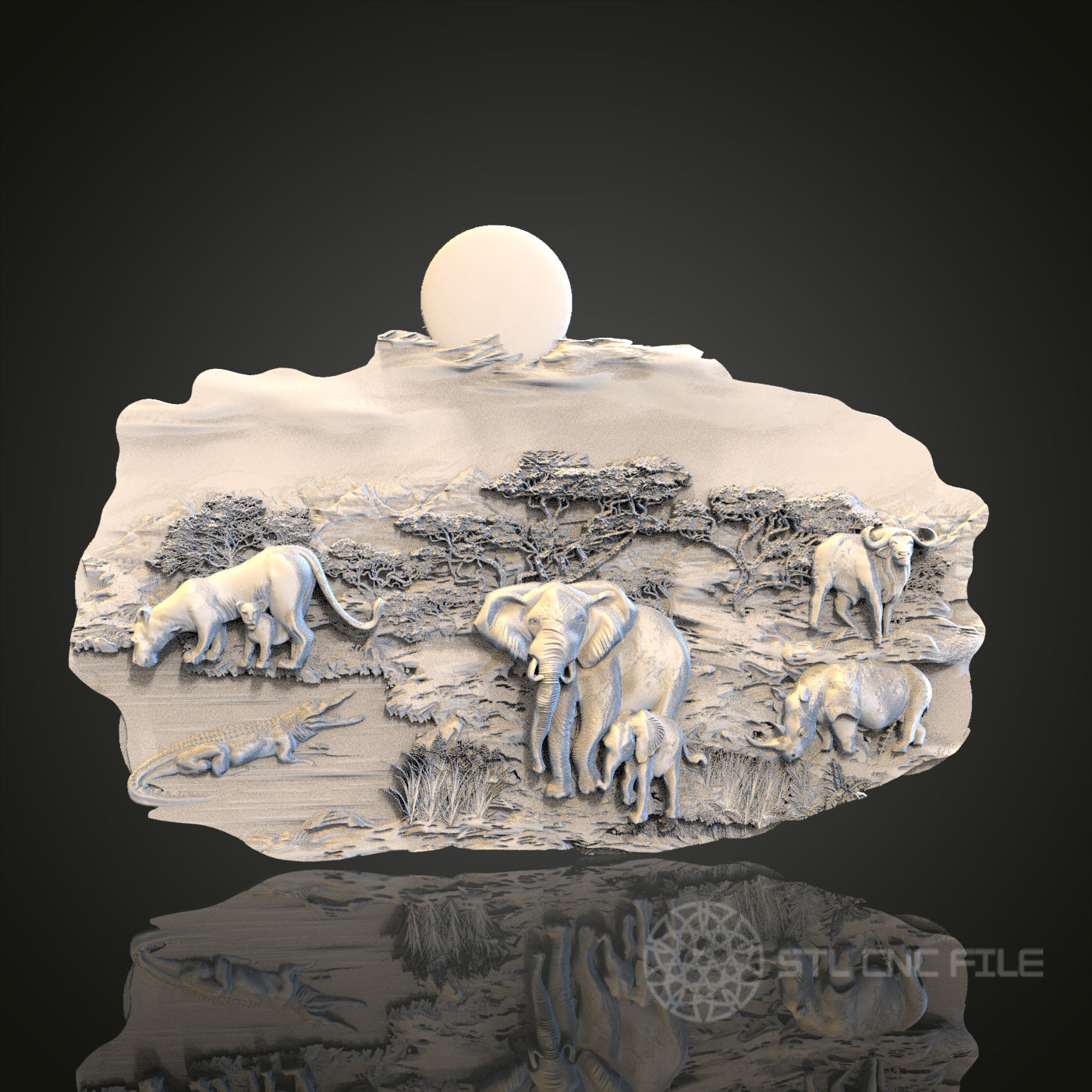 STL Model Safari Scene for CNC Router Engraver, Artcam, Aspire, Wood Wall Decor, 3D Printer