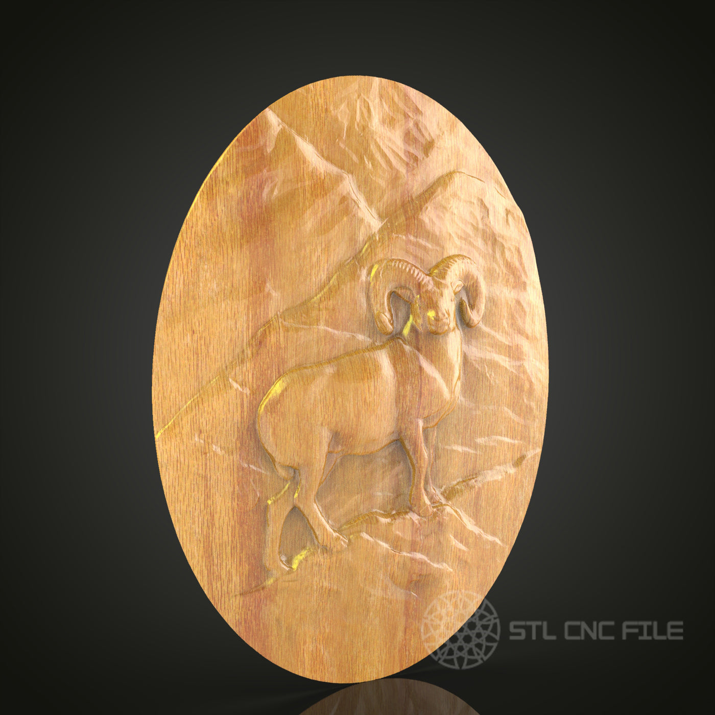 Mighty Ram in Mountain Scene CNC Carving STL File