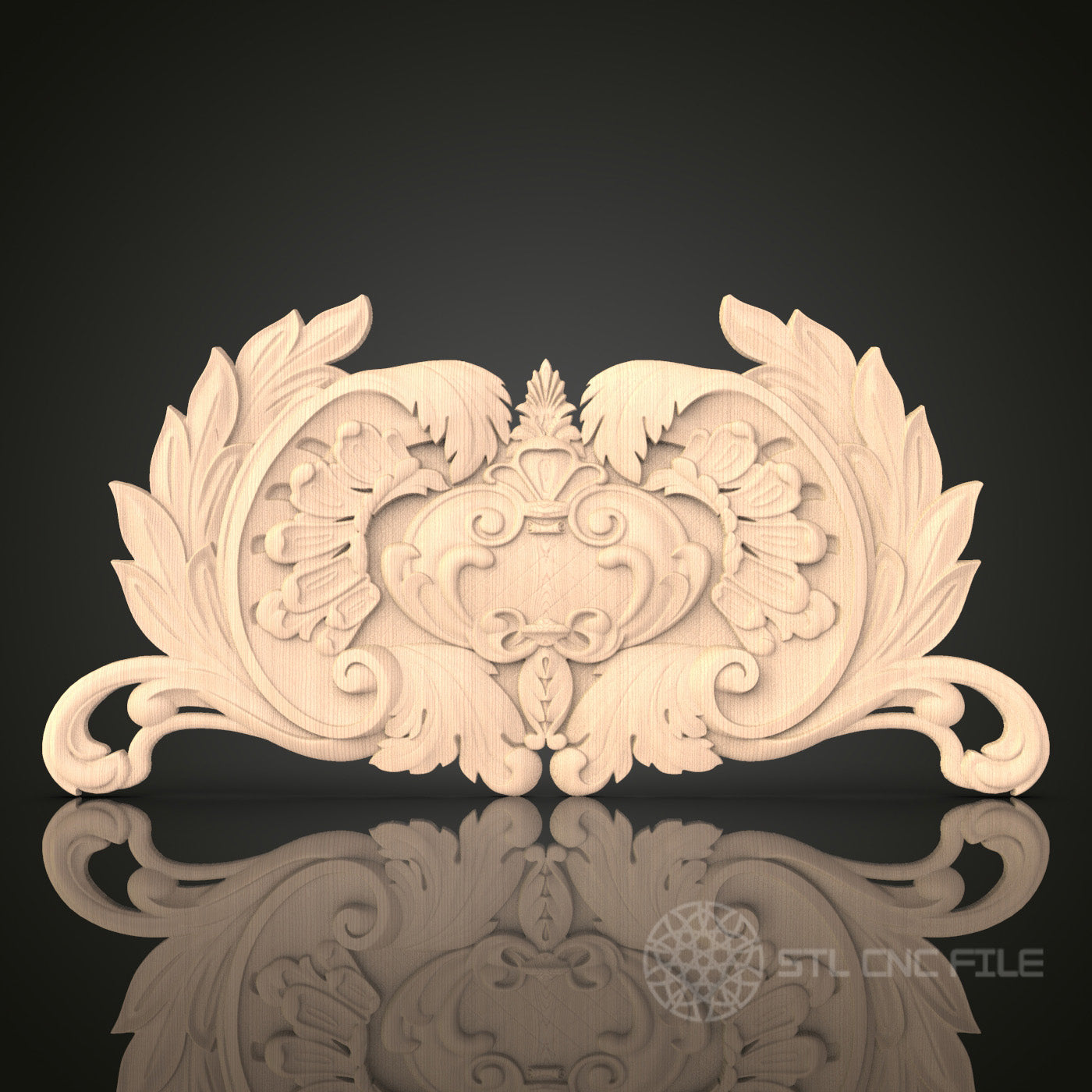 Ornate Crest STL File for CNC - Luxurious Foliage 3D Wood Carving Design