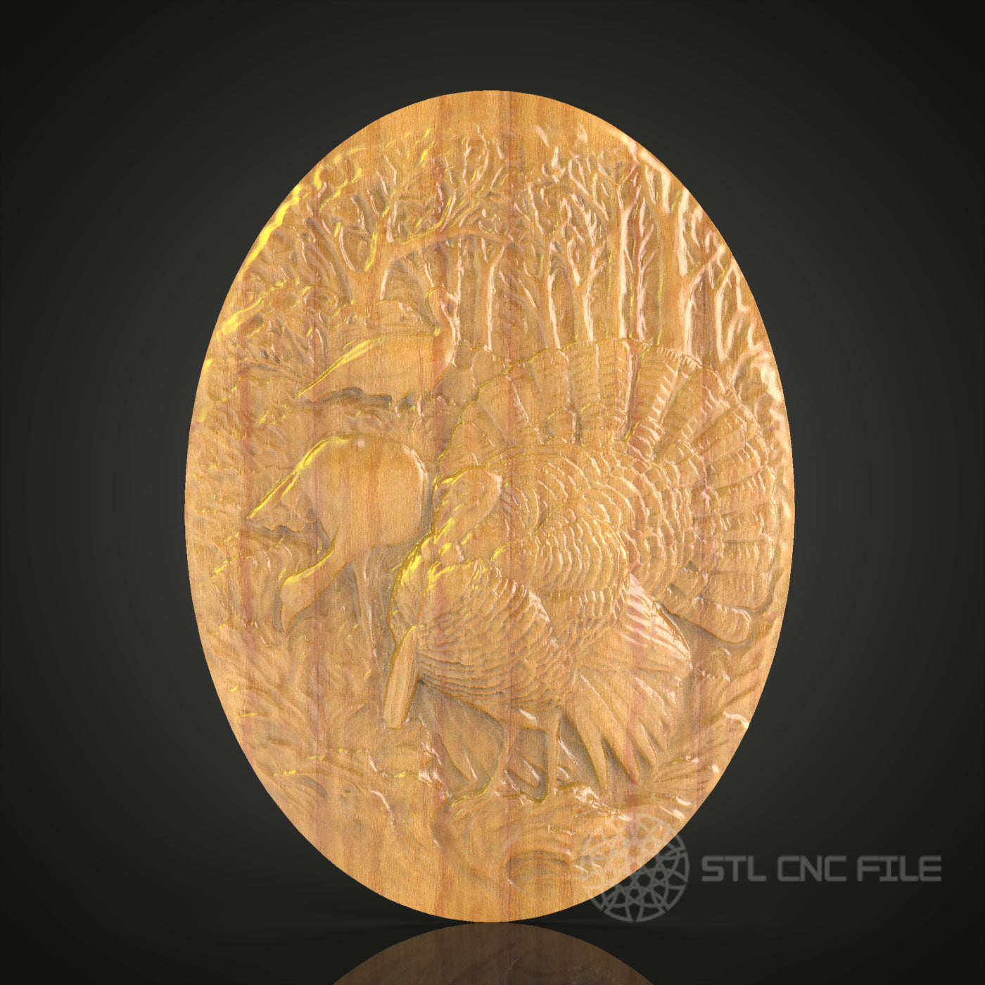 Turkey and Elk Forest Scene CNC Carving STL File
