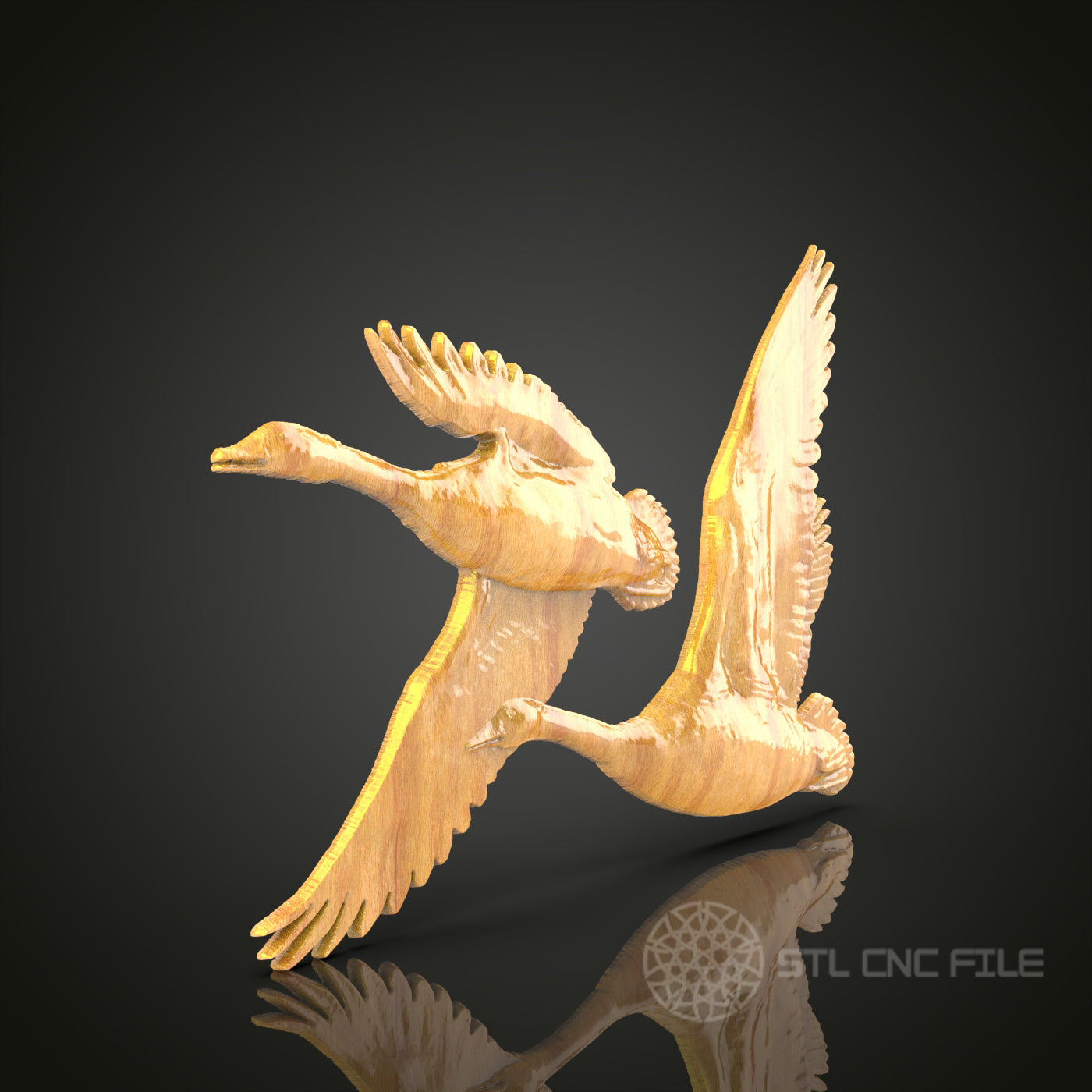 Elegant Swan Flight Wall Art – CNC Engravable STL Model for Wood Decor