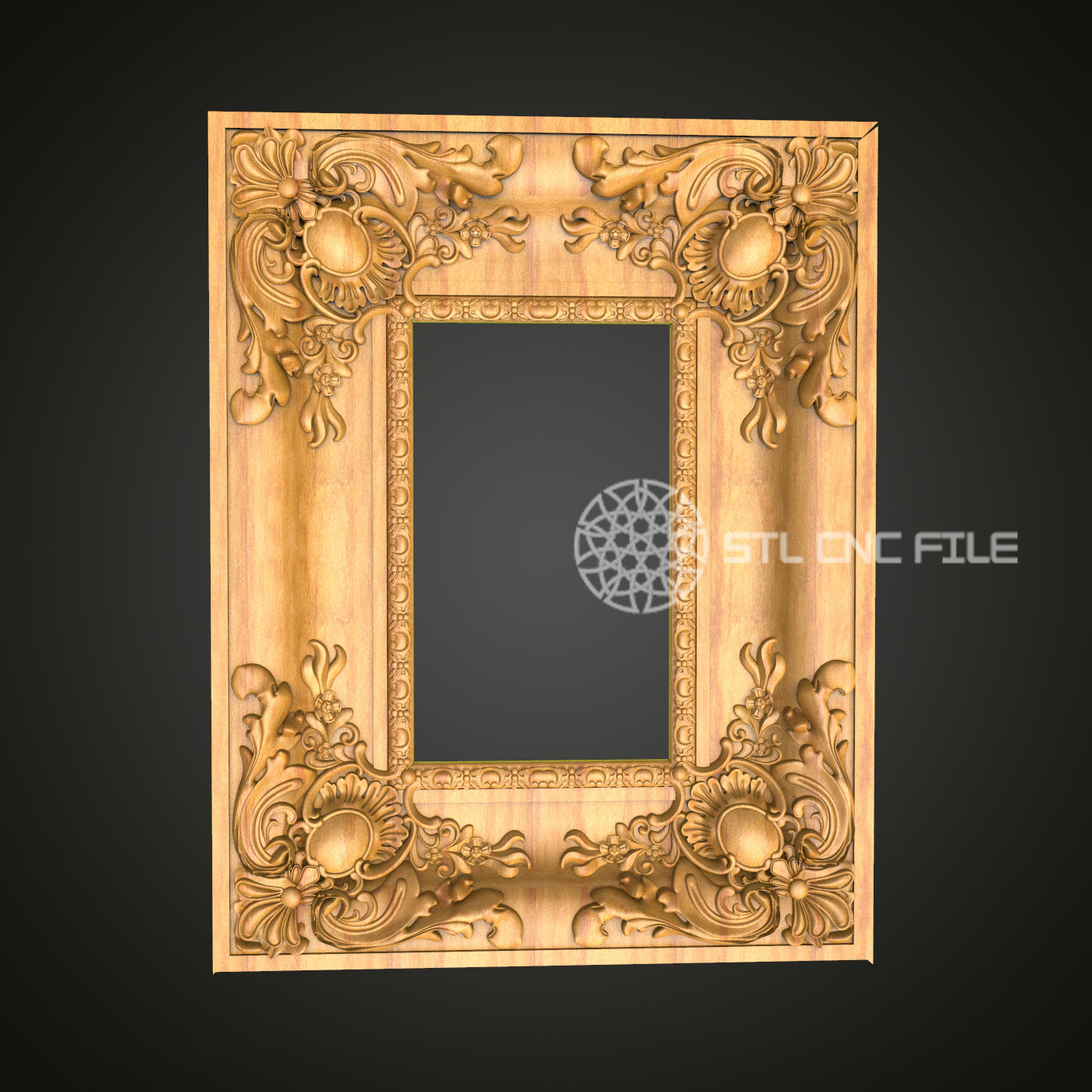 Exquisite Square Baroque Mirror Frame STL File, Ornate CNC Router Design