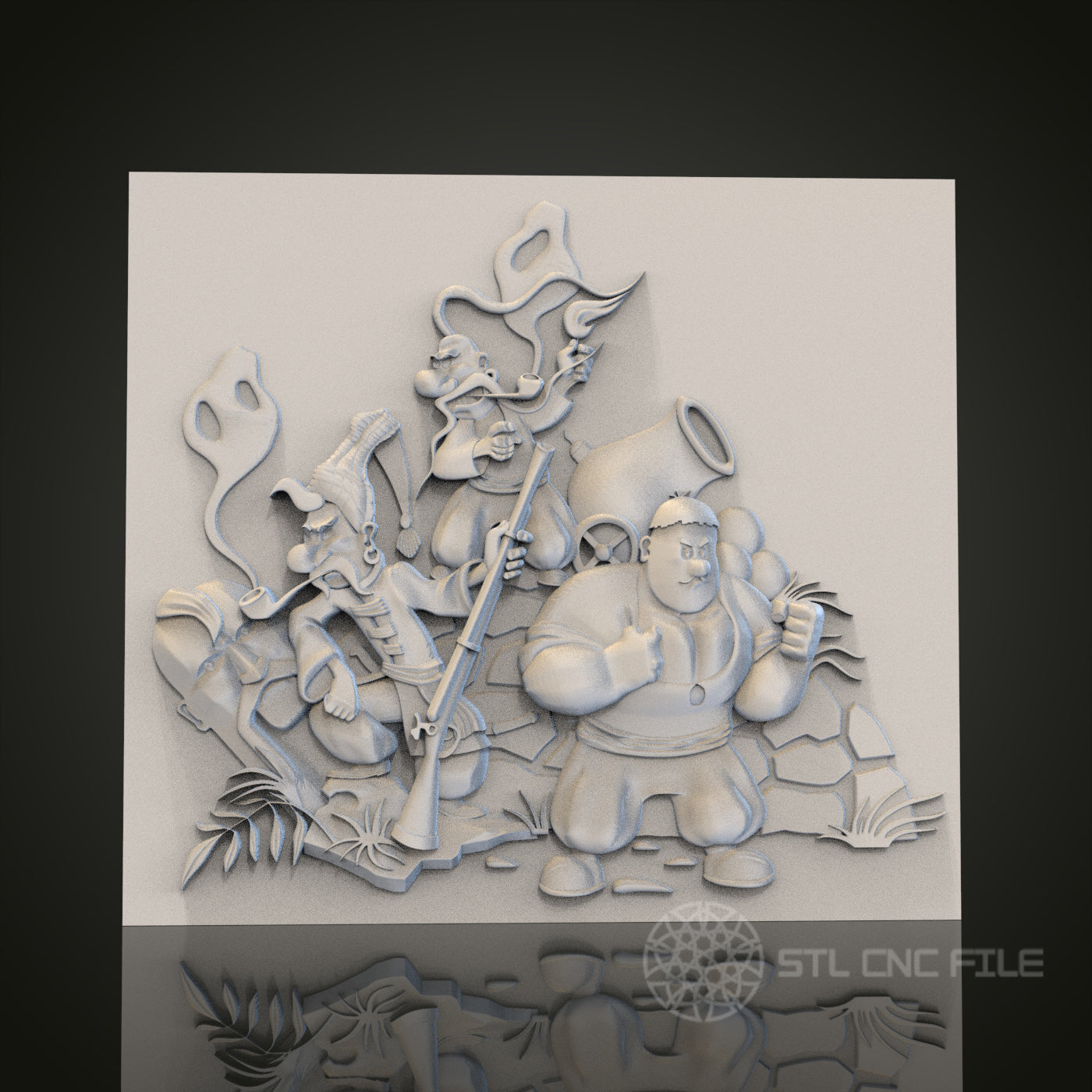 Whimsical Cartoon Characters Relief STL Model for CNC Router Engraver, Artcam, Aspire, Wood Art Wall Decor
