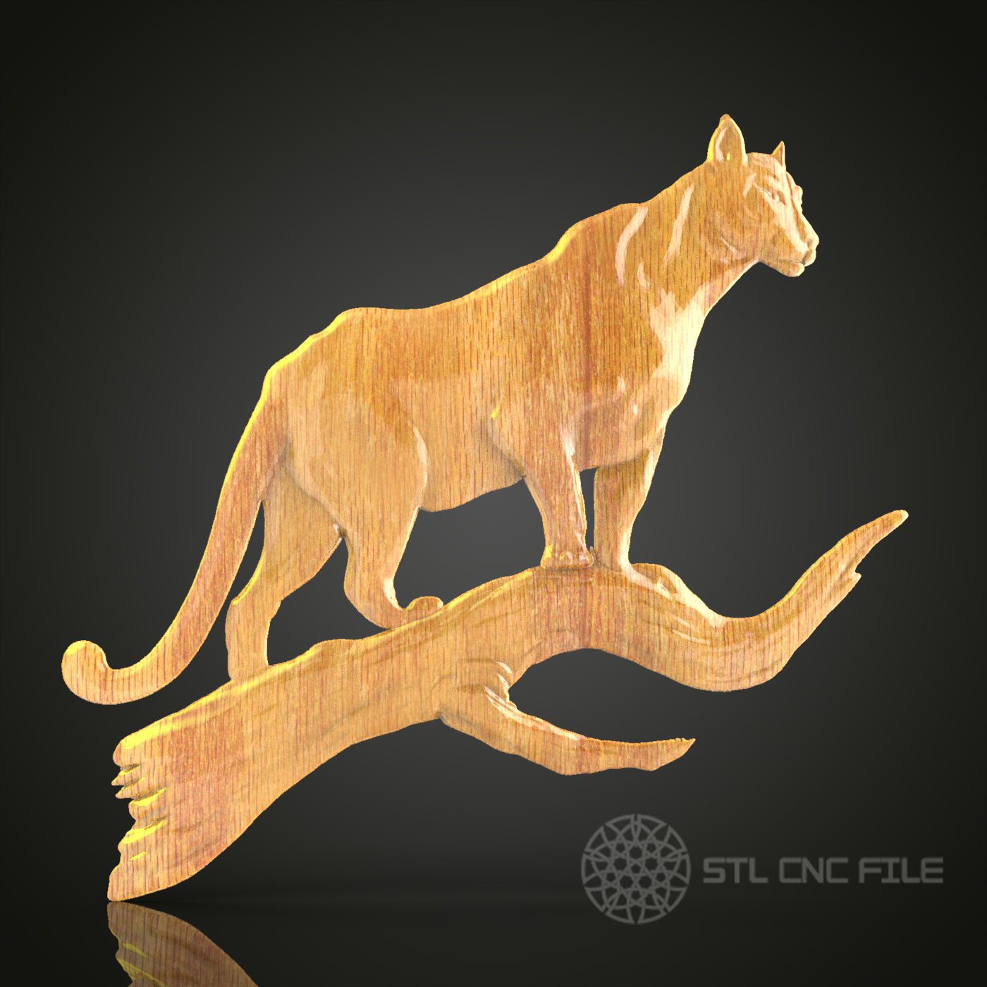 Graceful Mountain Lion on Branch CNC Carving STL File