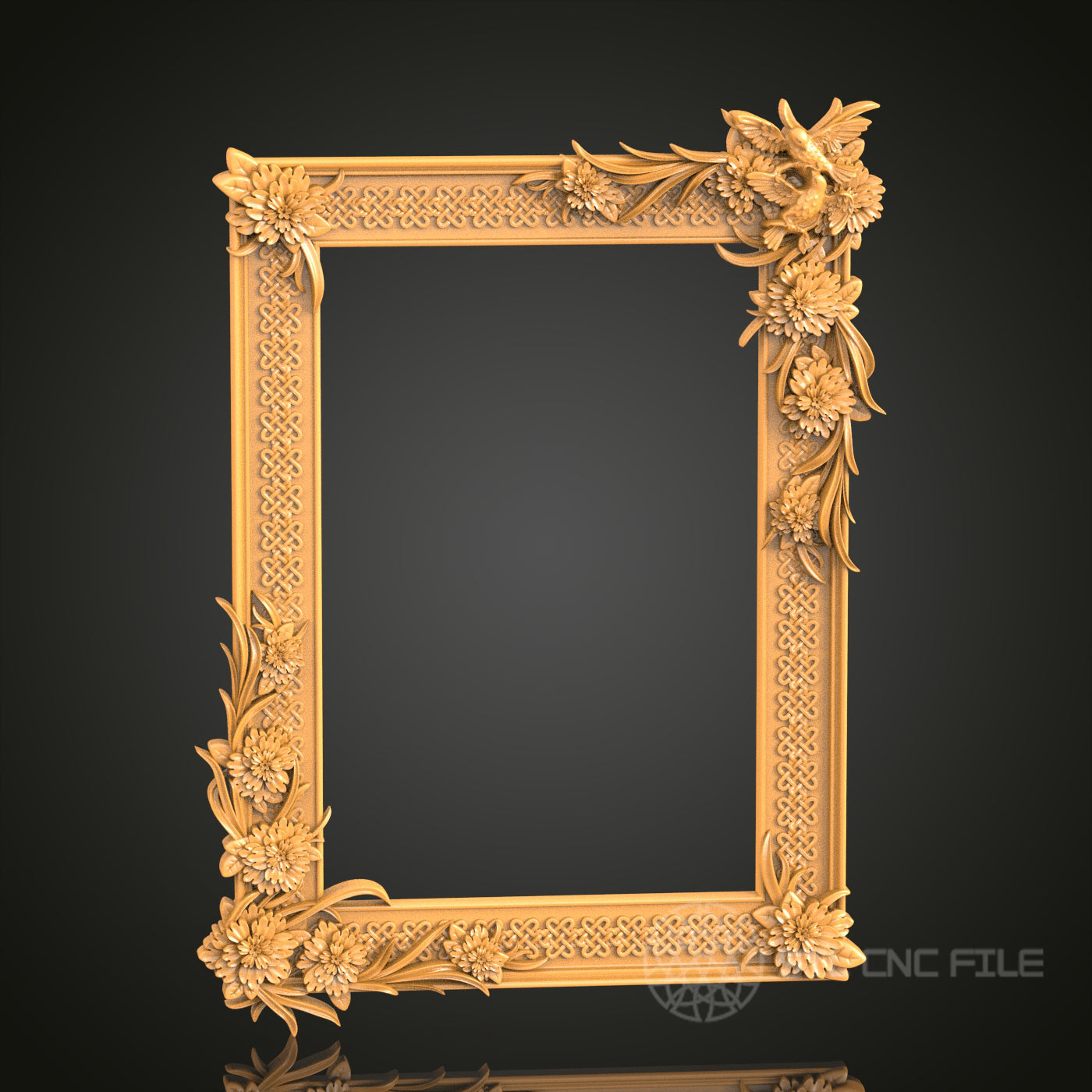 Ornate Floral Rectangular Frame Design STL Model for CNC Router Engraver - Artcam, Aspire, CNC Files, 3D Printer Compatible, Wall Decor