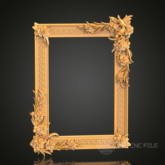 Ornate Floral Rectangular Frame Design STL Model for CNC Router Engraver - Artcam, Aspire, CNC Files, 3D Printer Compatible, Wall Decor